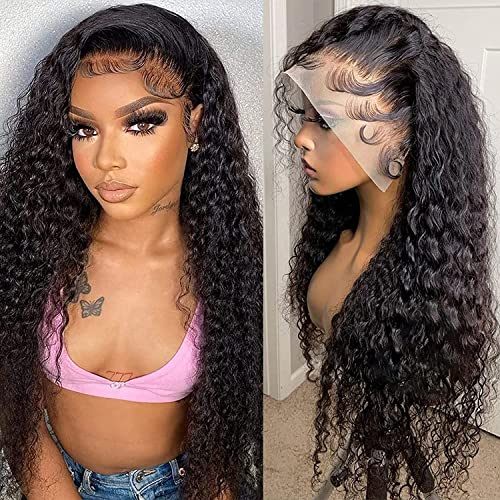 Asteria 13x4 Kinky Curly Human Hair Lace Front Wig - Brazilian Deep Curly 150% Density Pre-Plucked with Baby Hair - 20 Inch Natural Black 10A Grade - Perfect for Black Women's Daily Wear, Parties & Special Occasions