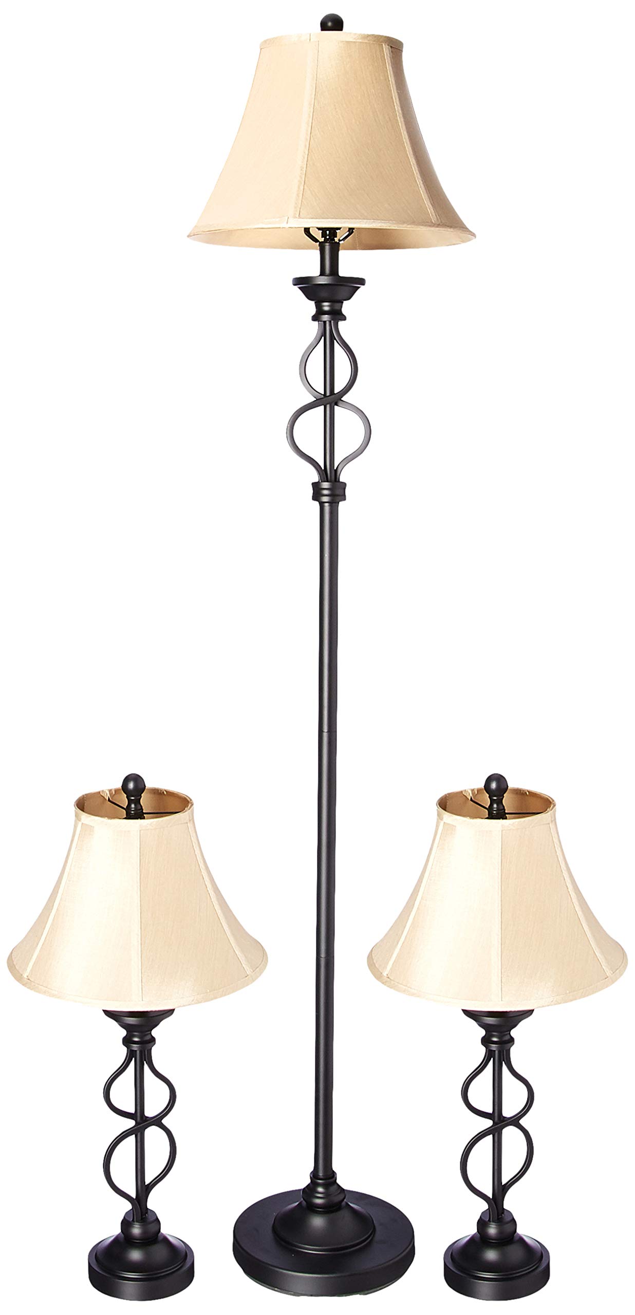 Ravenna Home Iron Wave Table and Floor Lamp Set with LED Light Bulbs - 3 Piece Dark Bronze Lighting Fixtures for Living Room, Bedroom & Office Decor