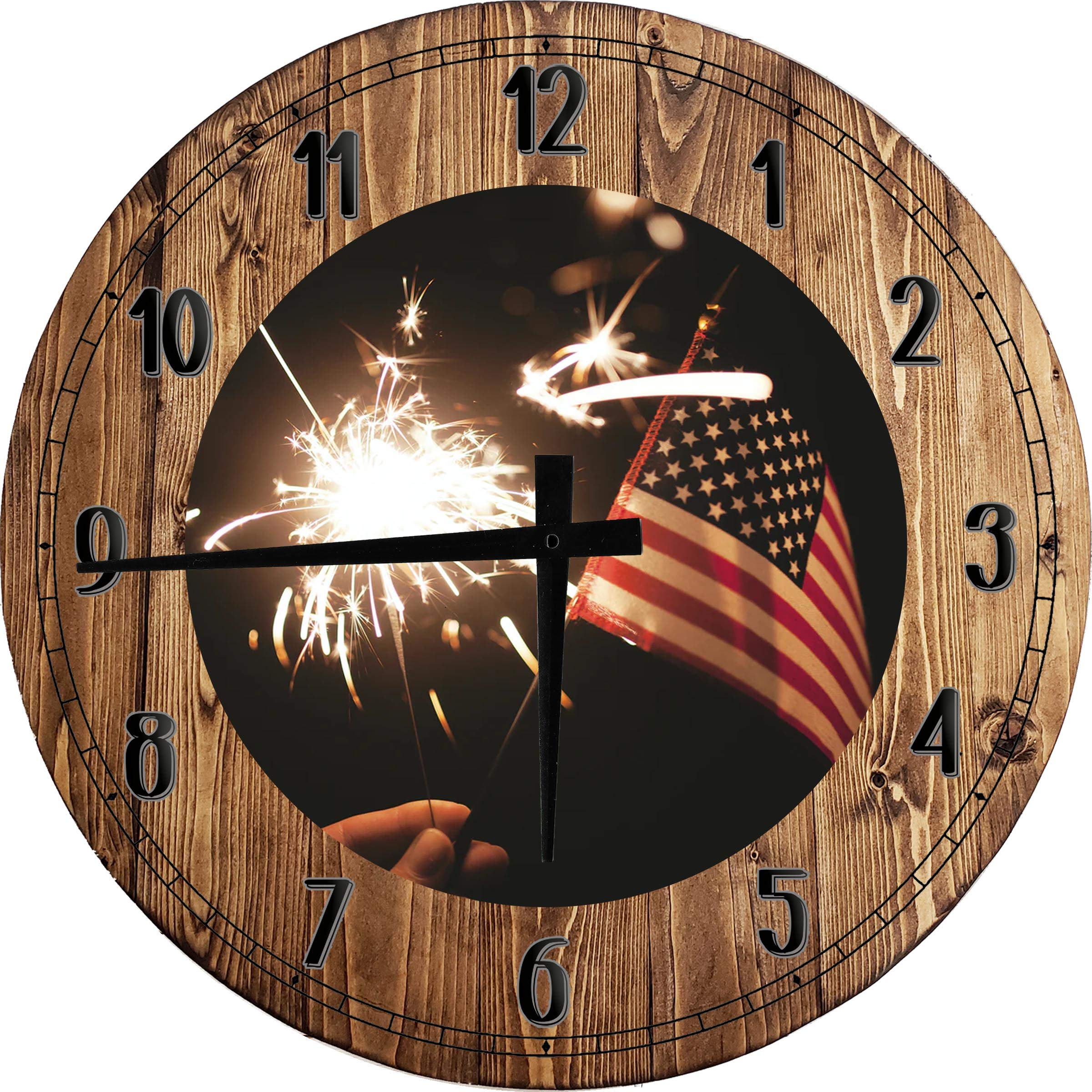 American Flag Wall Clock - 18 Inch Large Round Wooden Patriotic Decor for Dining Room, Living Room & Office | Rustic Home Wall Art Gift for Independence Day