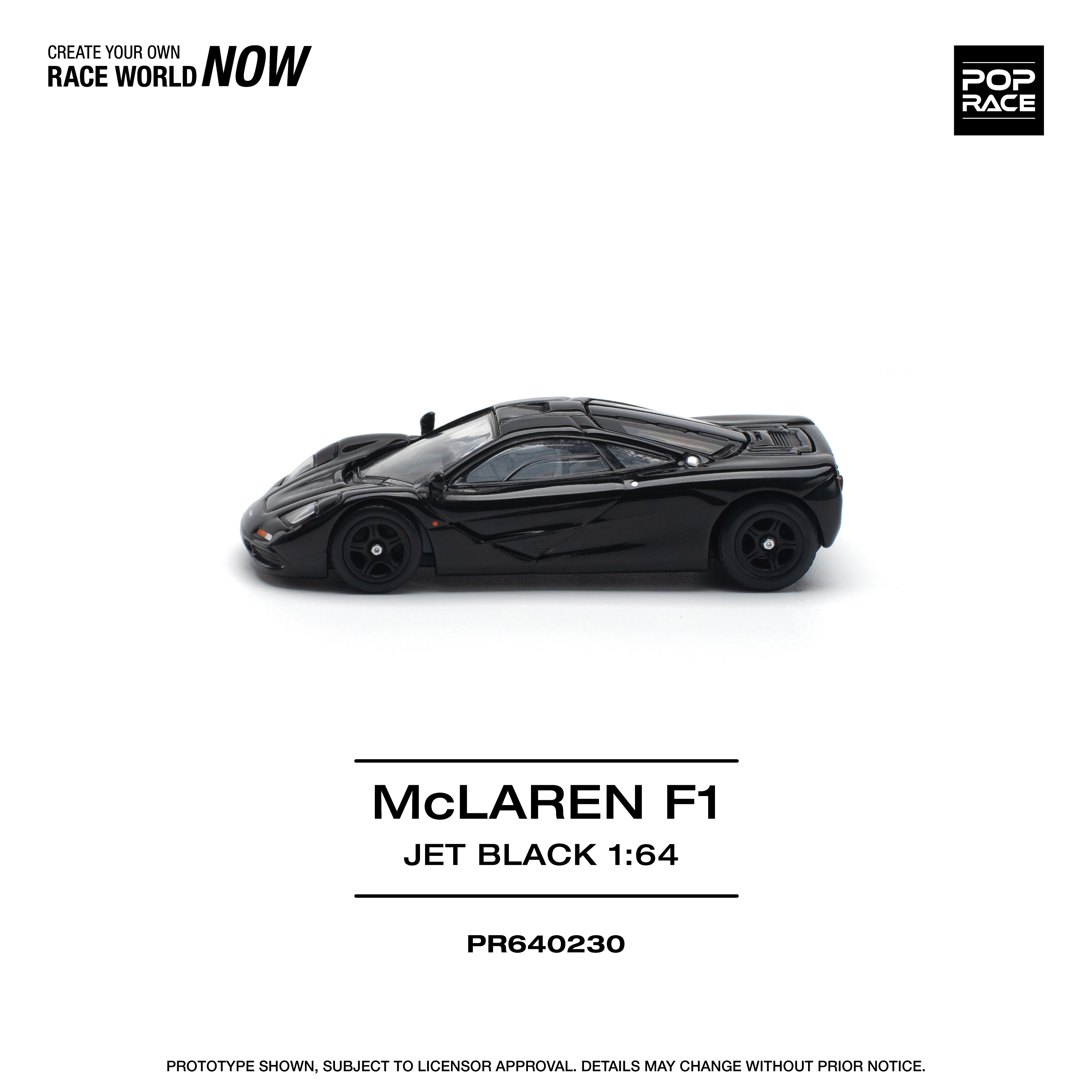 **PREORDER Pop Race 1:64 McLaren F1 Diecast Model Car in Jet Black - Collectible Racing Toy for Display & Gifts**