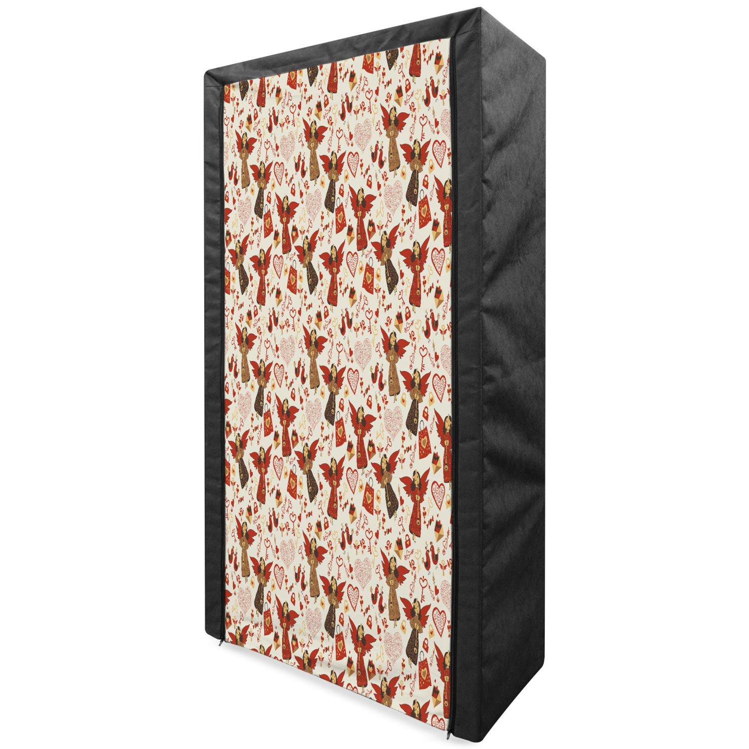 Ambesonne Angel Portable Fabric Wardrobe - Medieval Love Angel Design with Shelves, 33.5 Inch Clothing Organizer for Bedroom Storage (Eggshell/Ruby/Caramel) | Perfect for Small Spaces, Dorm Rooms & Seasonal Clothes Organization
