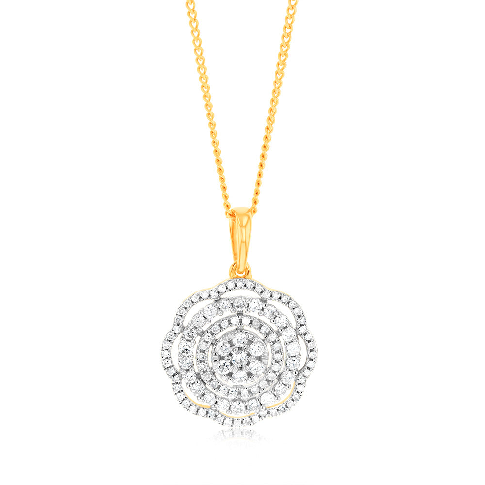 1/2 Carat Diamond Flower Pendant Necklace in 9K Yellow Gold - Elegant Jewelry Gift for Women, Perfect for Weddings, Anniversaries & Special Occasions