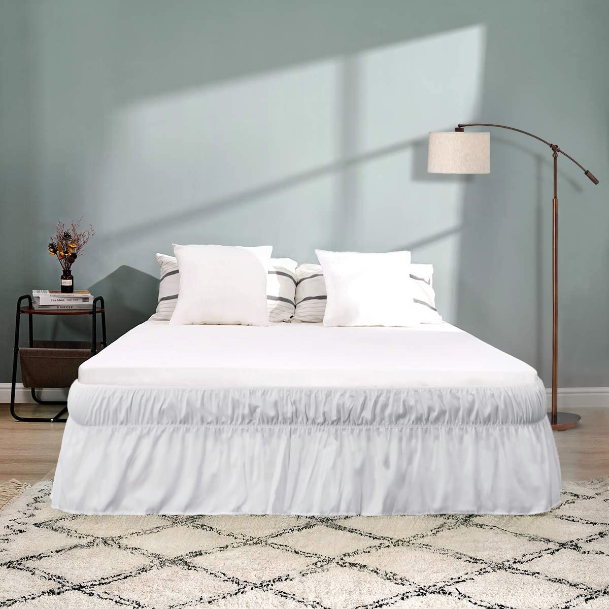 AYASW 14 Inch Drop Bed Skirt for Twin/Full Size Beds - Premium Soft 1800 Brushed Microfiber Dust Ruffle with Wrap-Around Elastic Design | Easy On Fit & Machine Washable | Perfect for Guest Rooms, Master Bedrooms & Dorm Decor (White)