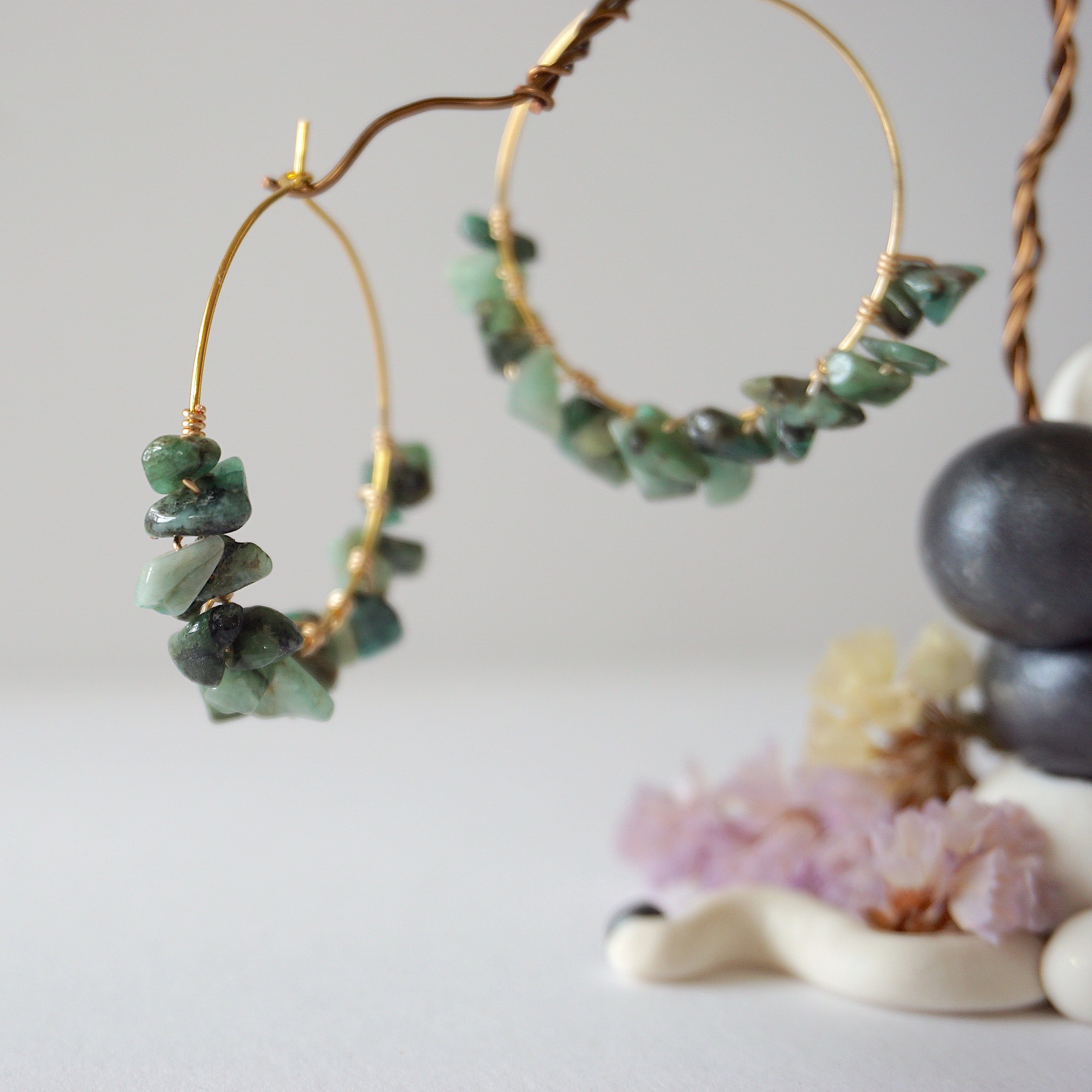 Emerald Cluster Gold Plated Hoop Earrings for Women - Elegant Dangle Drop Earrings for Party, Wedding & Everyday Wear