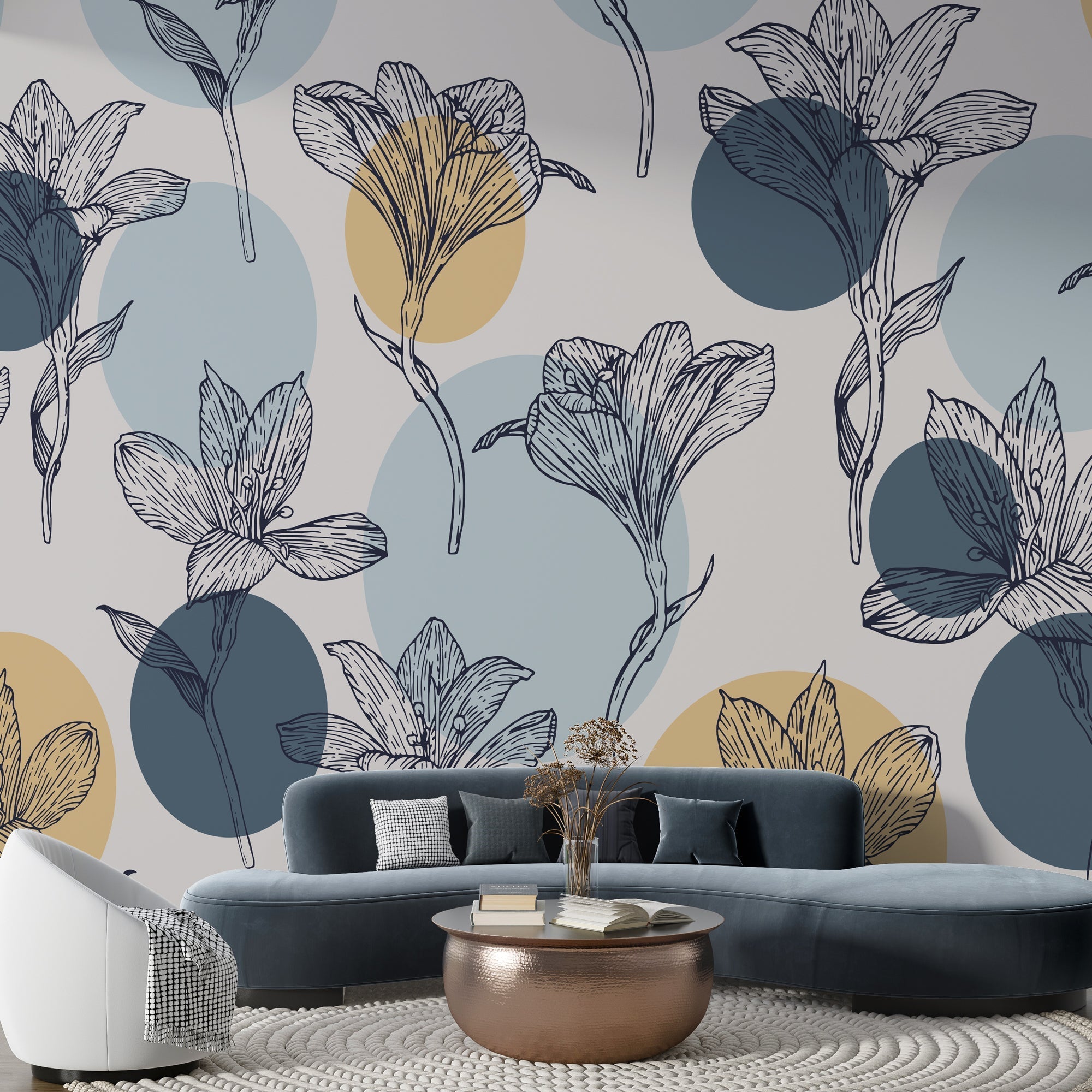 Boho Flowers Wallpaper Mural - Vibrant & Stylish Home Décor for Living Room, Bedroom or Nursery | Peel & Stick Removable Wallpaper