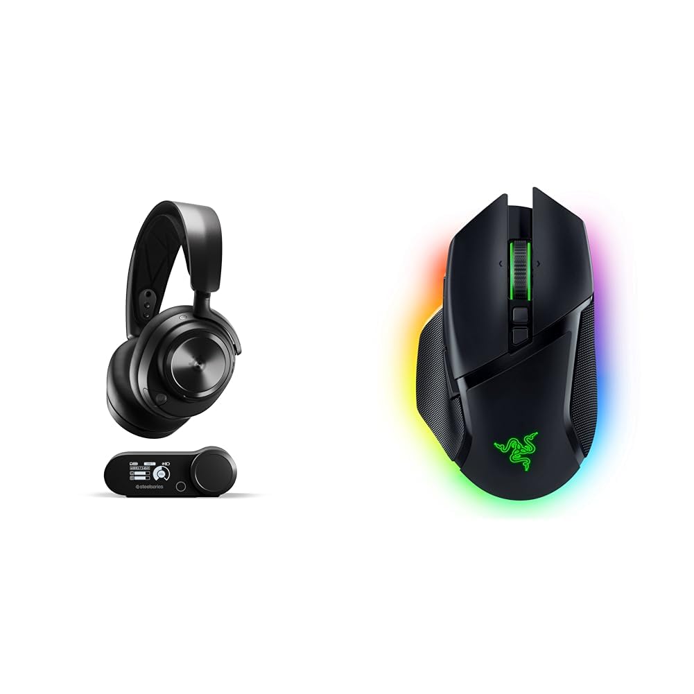 SteelSeries Arctis Nova Pro Wireless Gaming Headset for PC, PS5, Xbox - Multi-System Wireless Headphones with Noise Cancelling Mic | Razer Basilisk V3 Pro Wireless Gaming Mouse with HyperScroll Tilt Wheel & Focus Pro 30K Optical Sensor - Perfect for Competitive Gaming, Streaming & Esports Tournaments