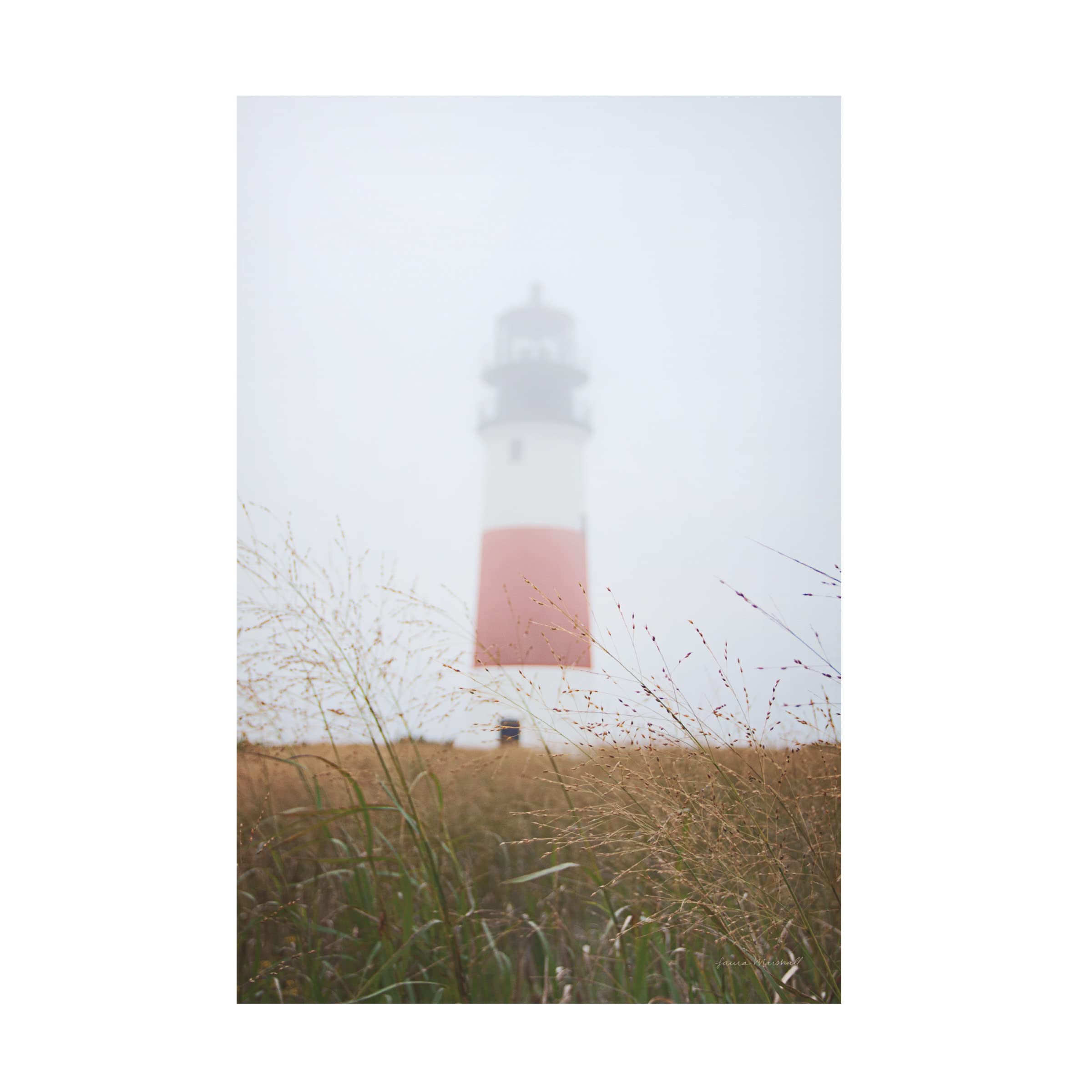 Laura Marshall 'Sankaty Head in the Fog' Canvas Wall Art Print - Premium Framed Home Decor for Living Room, Bedroom & Office - Coastal Lighthouse Landscape Painting