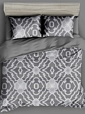 Premium Queen Size Comforter Set - 3 Piece All-Season Bedding with Ultra Soft 100% Microfiber Polyester - Striped Grey Comforter & 2 Pillow Shams for Cozy Bedroom Decor