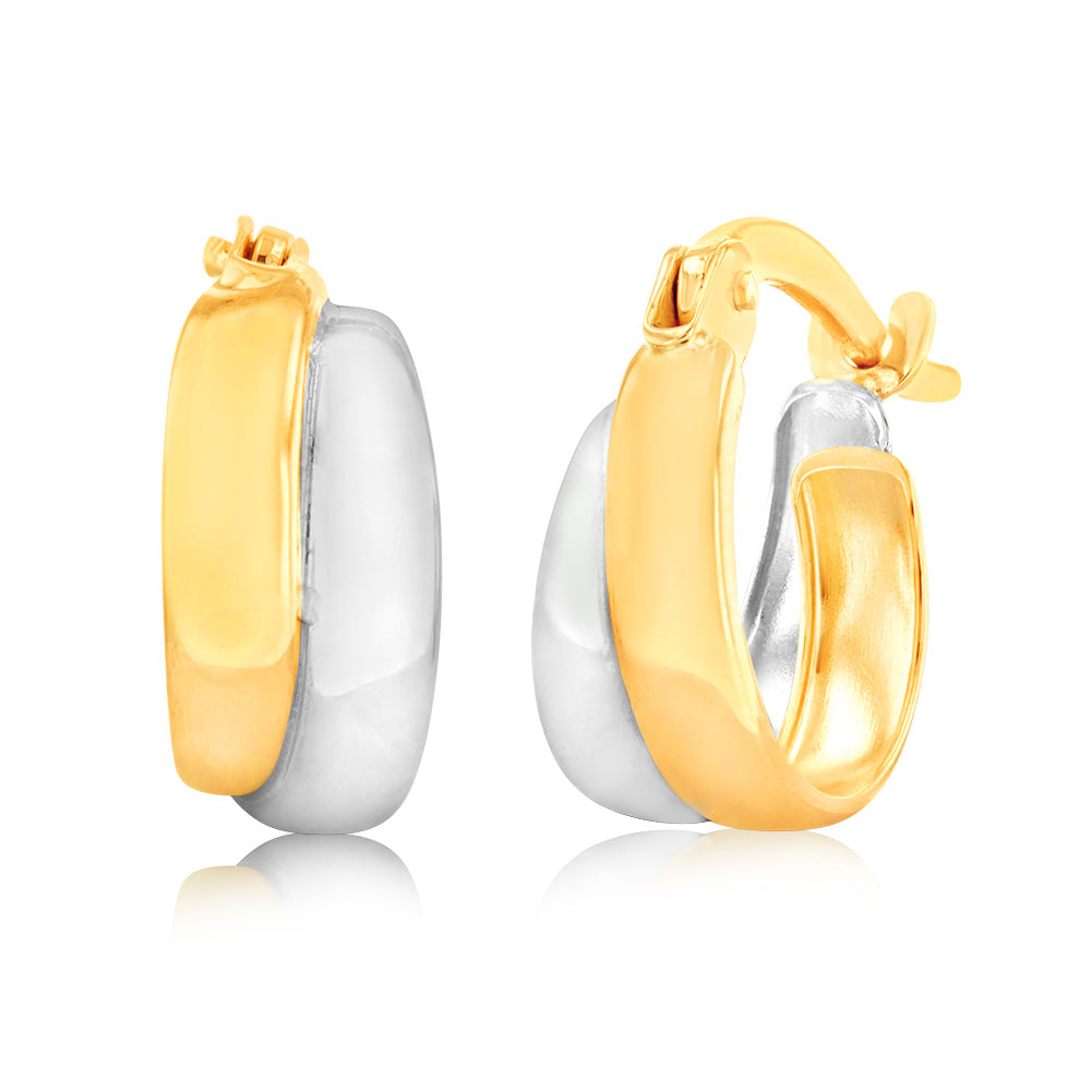 9ct White and Yellow Gold Two-Tone Double Hoop Earrings for Women - Elegant Everyday Jewelry for Work, Parties & Special Occasions