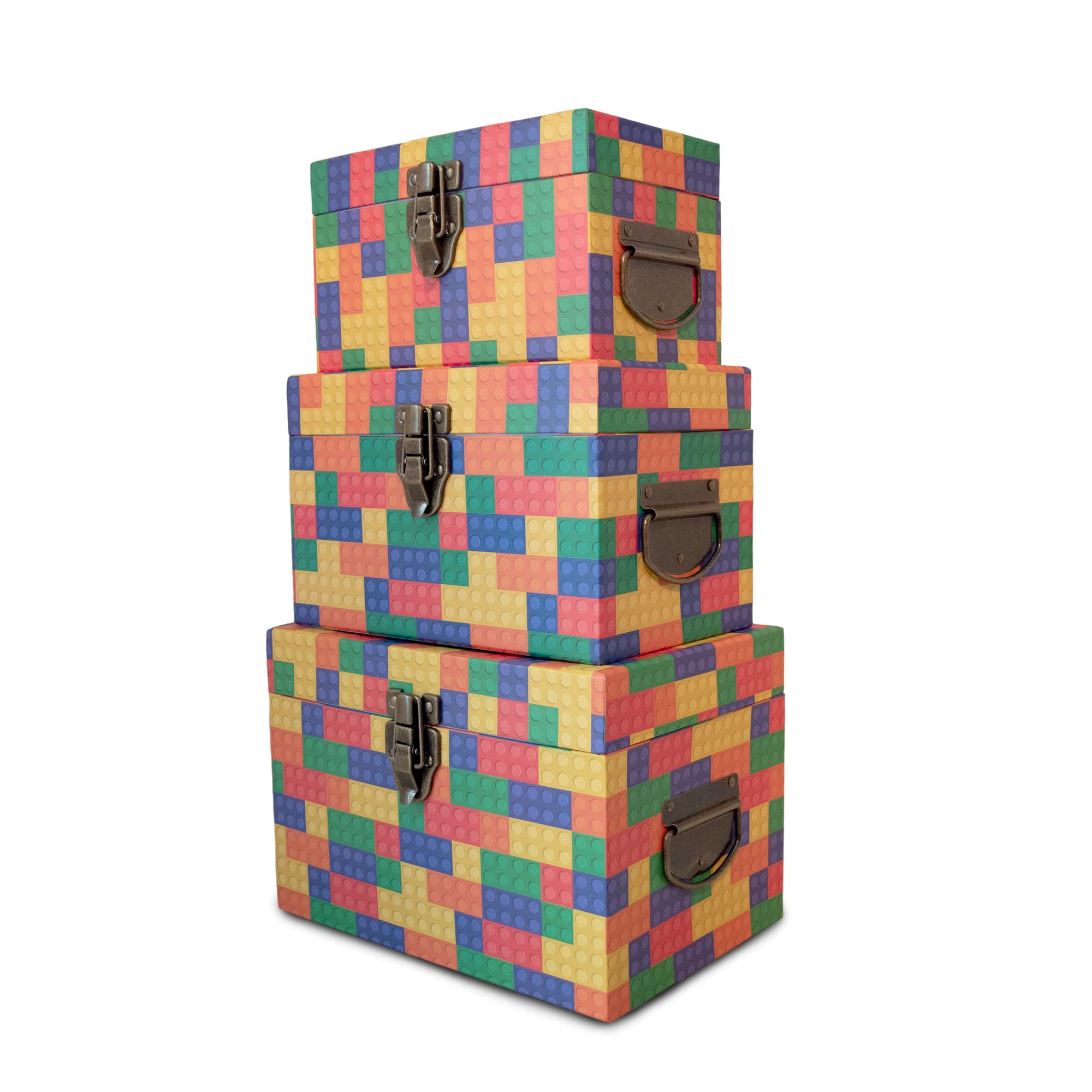Stackable Brick Chest Boxes Set of 3 - Storage for Gifts & Toys - Party & Home Decor