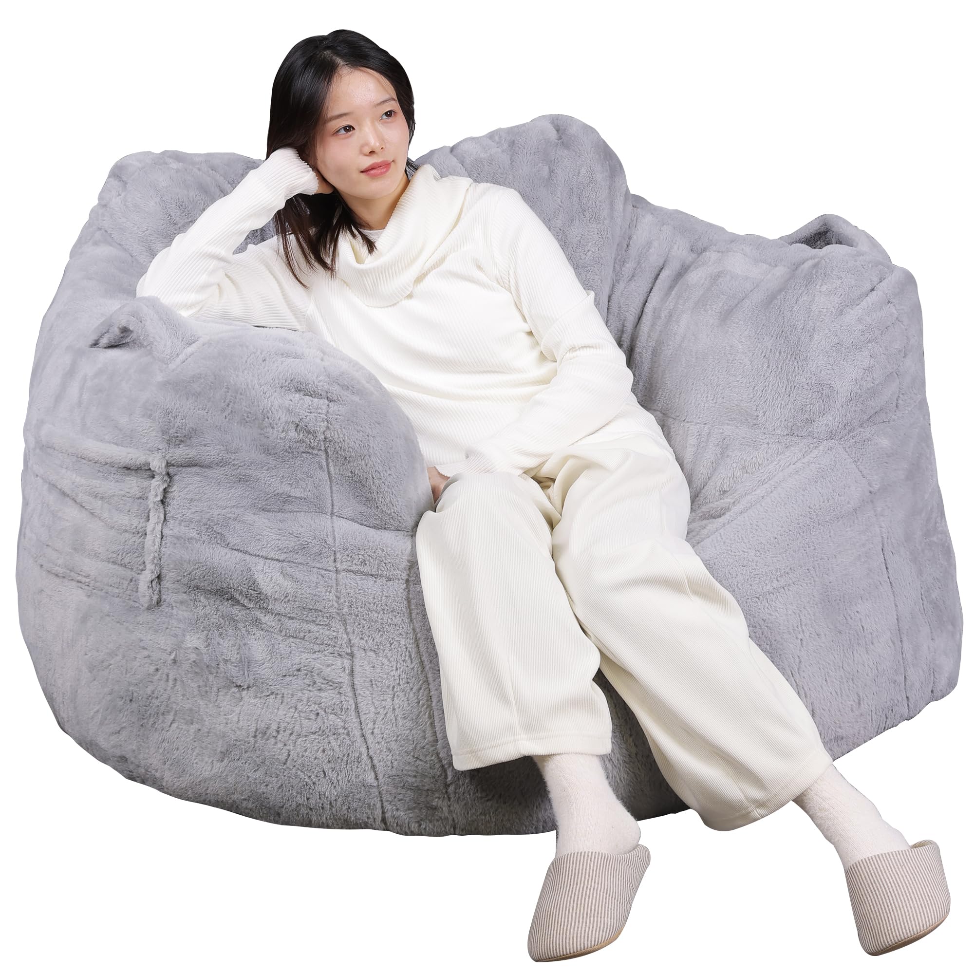 WLIVE Extra Large Bean Bag Chair with Armrests - High-Density Memory Foam Lounger for Adults - Comfortable Sofa Alternative for Living Room, Bedroom, Game Room & Dorm - Grey (Perfect for Relaxing, Gaming & Movie Nights)