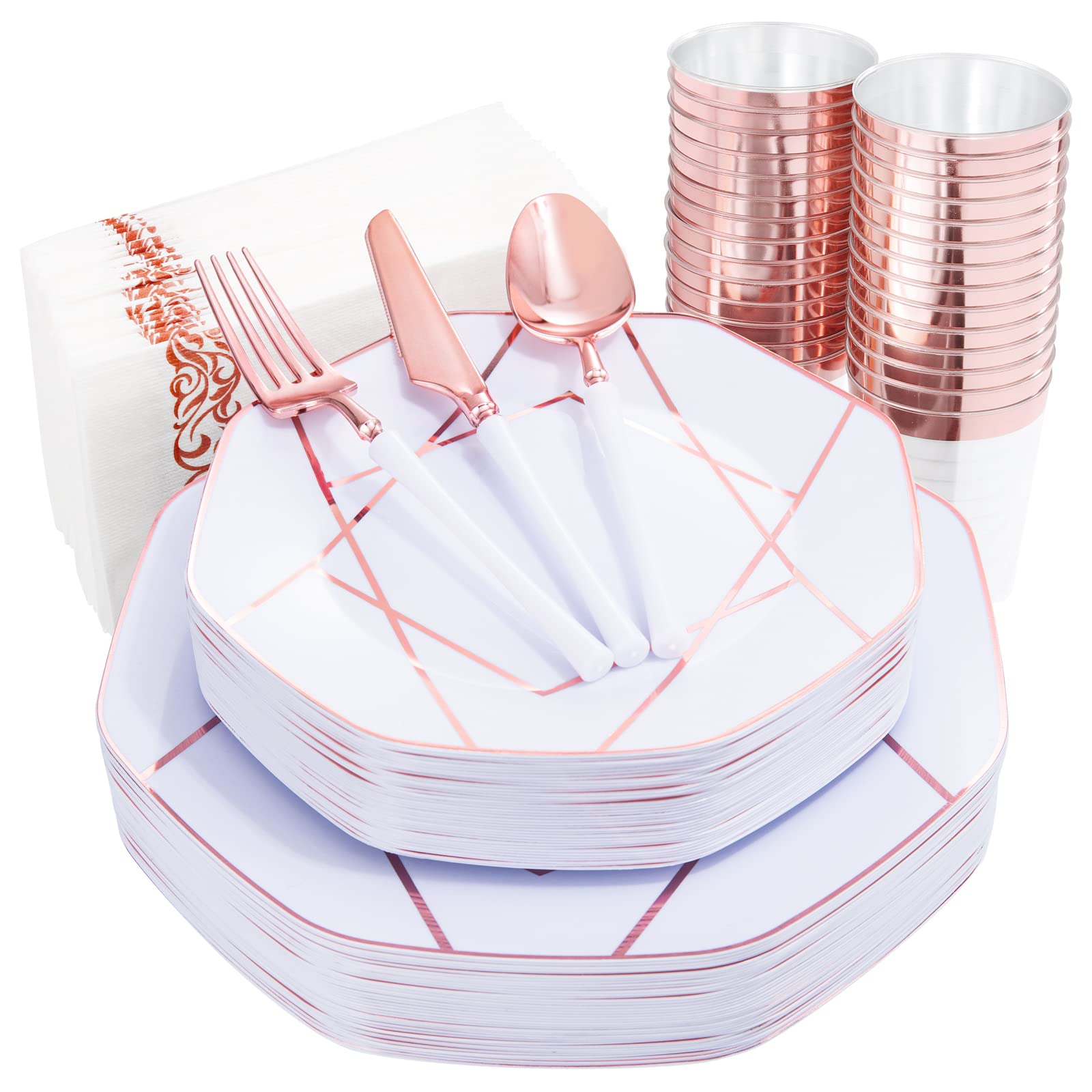 20-Pack Rose Gold Plastic Plates & 30-Pack Pink Plastic Plates - Elegant Disposable Dinnerware for Parties, Weddings, and Events