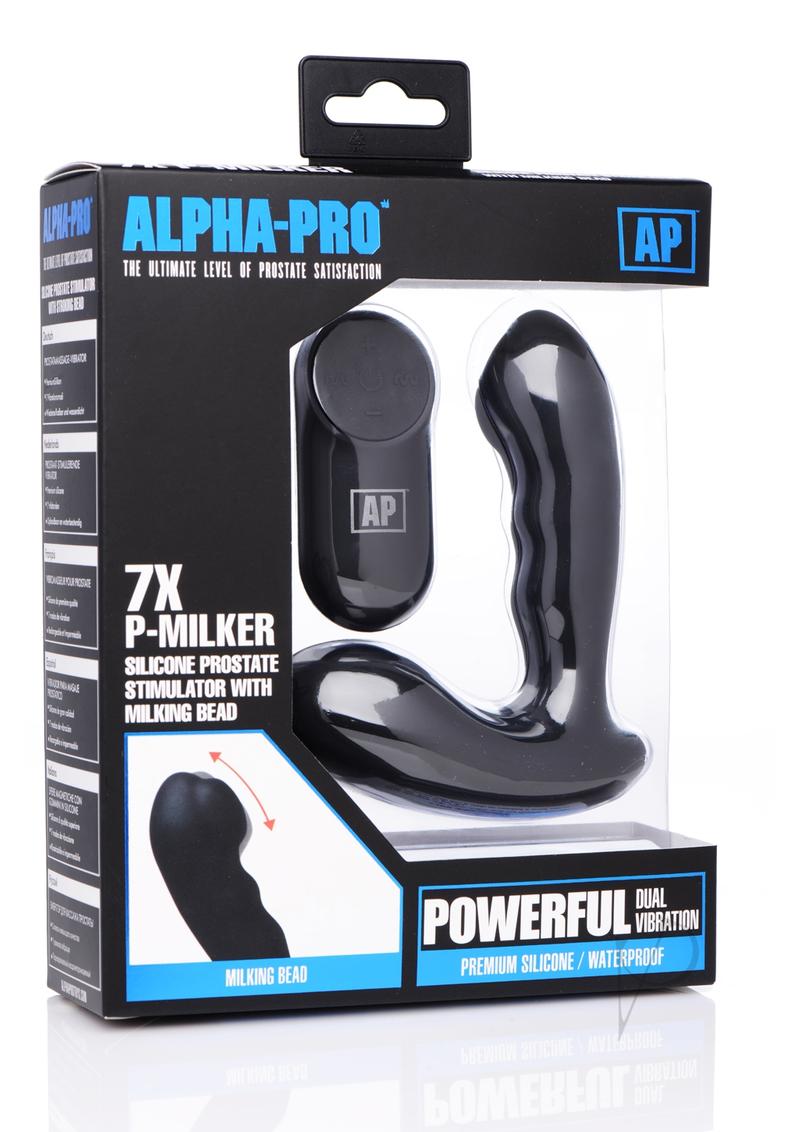 Premium Silicone Prostate Stimulator with Milking Beads & Remote Control - Alpha Pro P Milker (Black) | G-Spot & Prostate Massager for Men | Perfect for Solo Play & Couples Intimacy