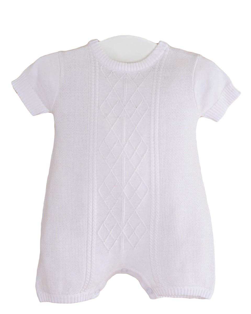 Braeden Boys White Knit Short Sleeve Christening Outfit - Perfect for Baptism, Blessing, and Special Occasions