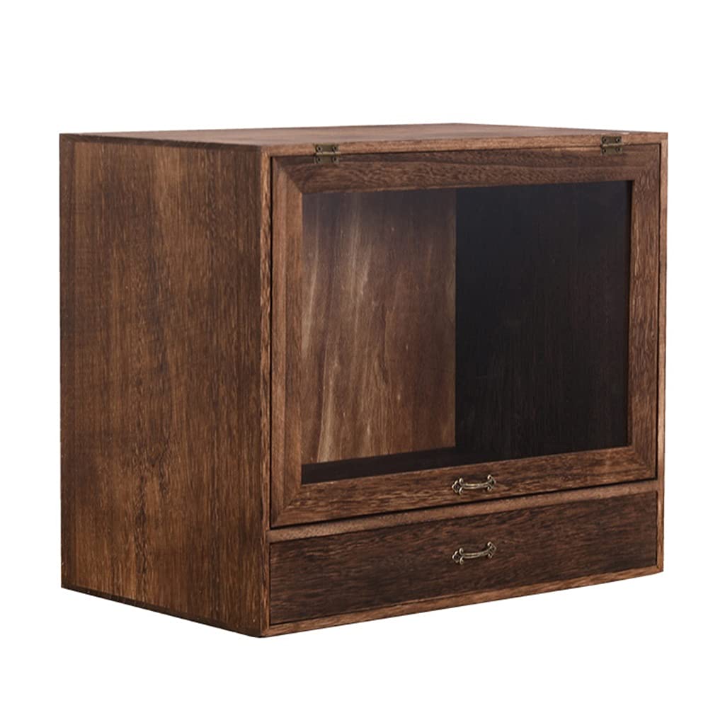 Brown Plexiglass Countertop Organizer Cabinet - 44x38x27cm Kitchen Cupboard for Teacup & Mug Storage | Freestanding Display Cabinet for Home, Office, or Café Use