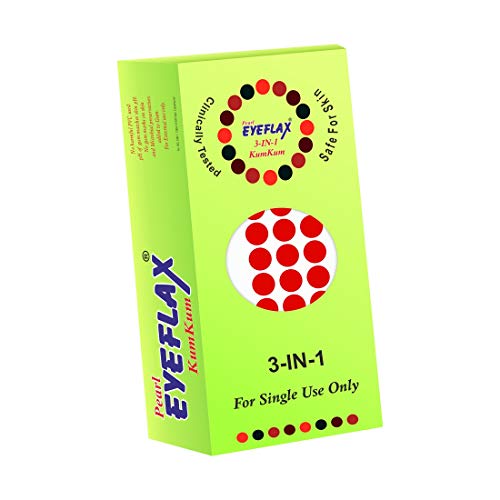 Authentic Pearl Eyeflax Kumkum Bindi Set - 15 Red Round Bindis in Decorative Box (RR4) for Indian Weddings, Festivals & Traditional Makeup Looks
