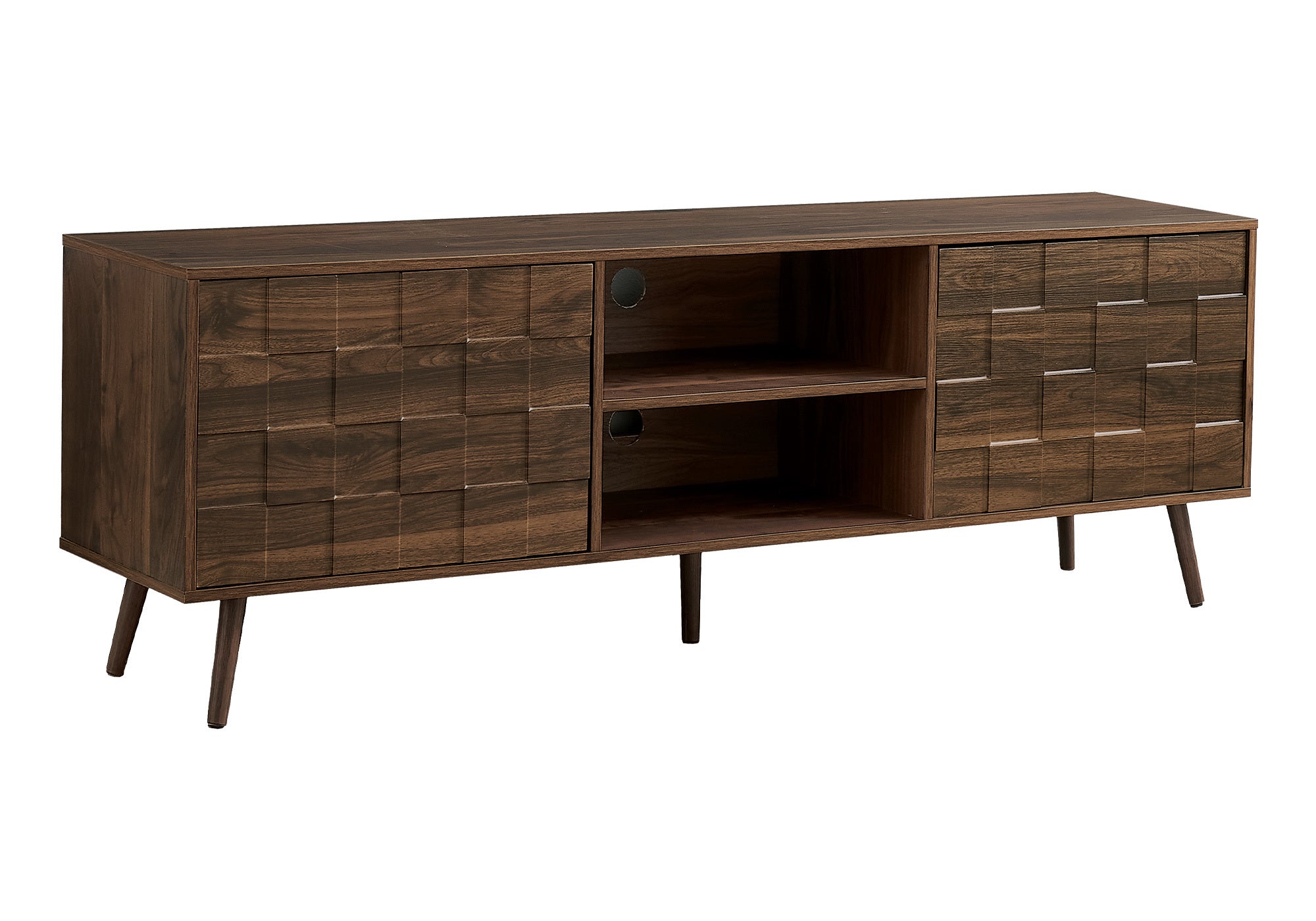 72 Inch Walnut Laminate TV Stand Console - Mid Century Modern Media Storage Cabinet with Shelves for Living Room & Bedroom - Perfect for Entertainment Centers, Home Theater Setup & Stylish Home Decor