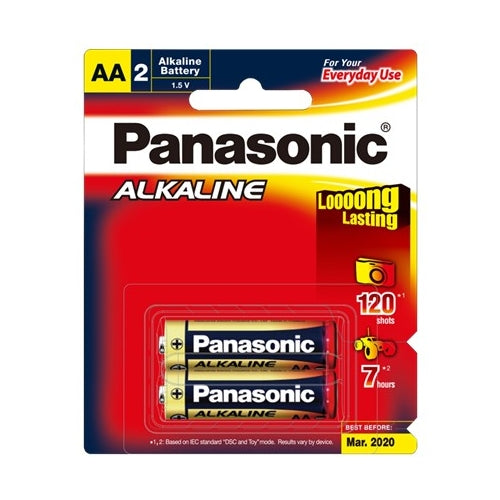 Panasonic Alkaline AA Batteries (2-Pack) - Long-Lasting Power for Toys, Flashlights, and Remote Controls