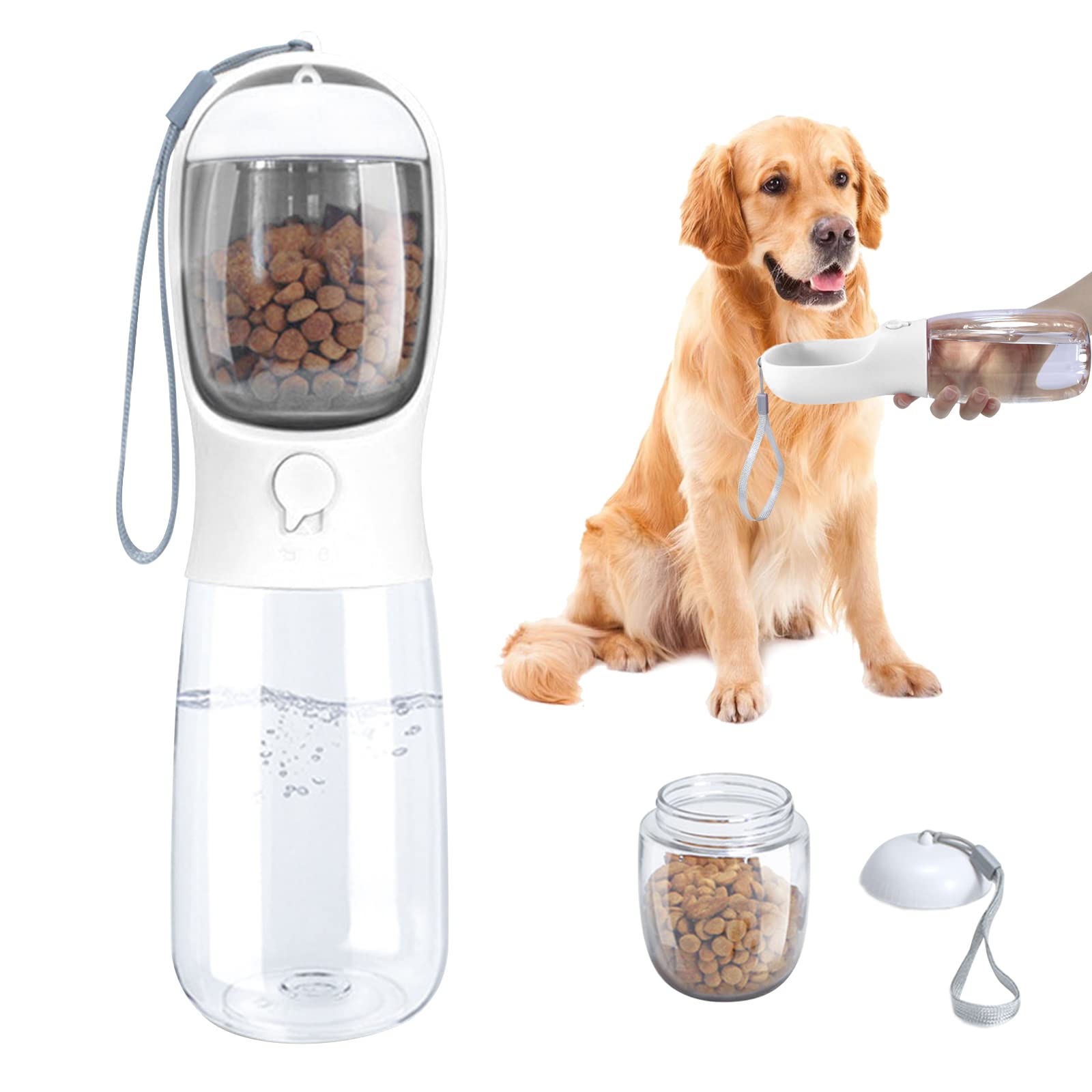 19oz Leak Proof Portable Dog Water Bottle with Bowl & Food Container - Travel, Hiking & Outdoor Pet Water Dispenser for Dogs & Puppies - Perfect for Walks, Camping & Road Trips
