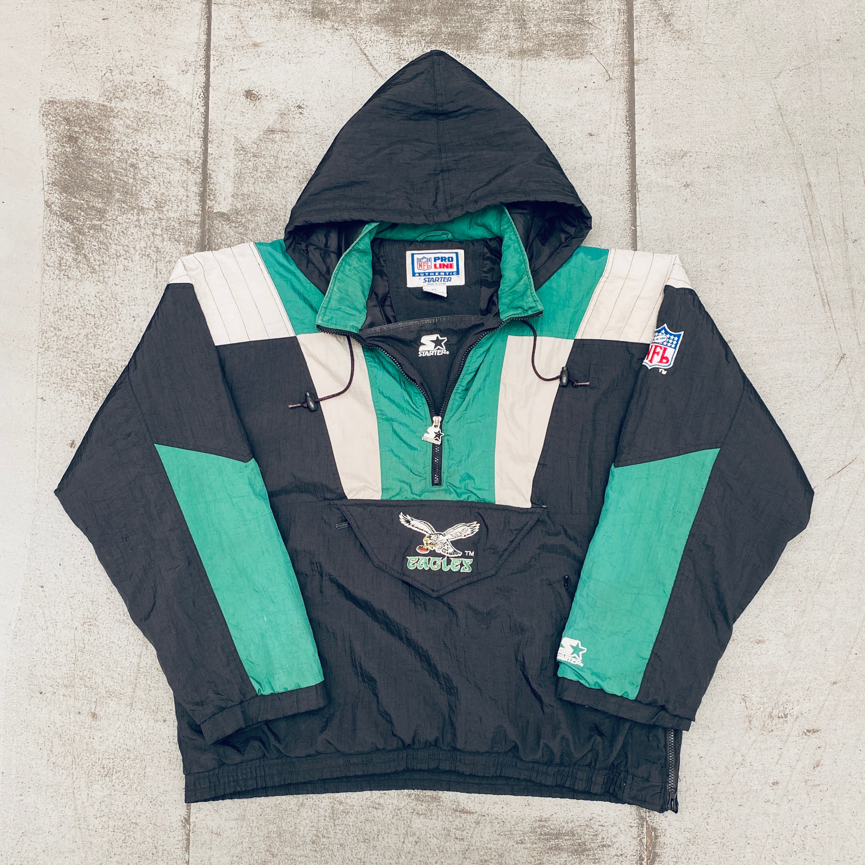 Philadelphia Eagles 1990s Blackout 1/4 Zip Proline Starter Breakaway Jacket - XL | Vintage NFL Football Pullover for Men | Game Day, Tailgating & Casual Wear