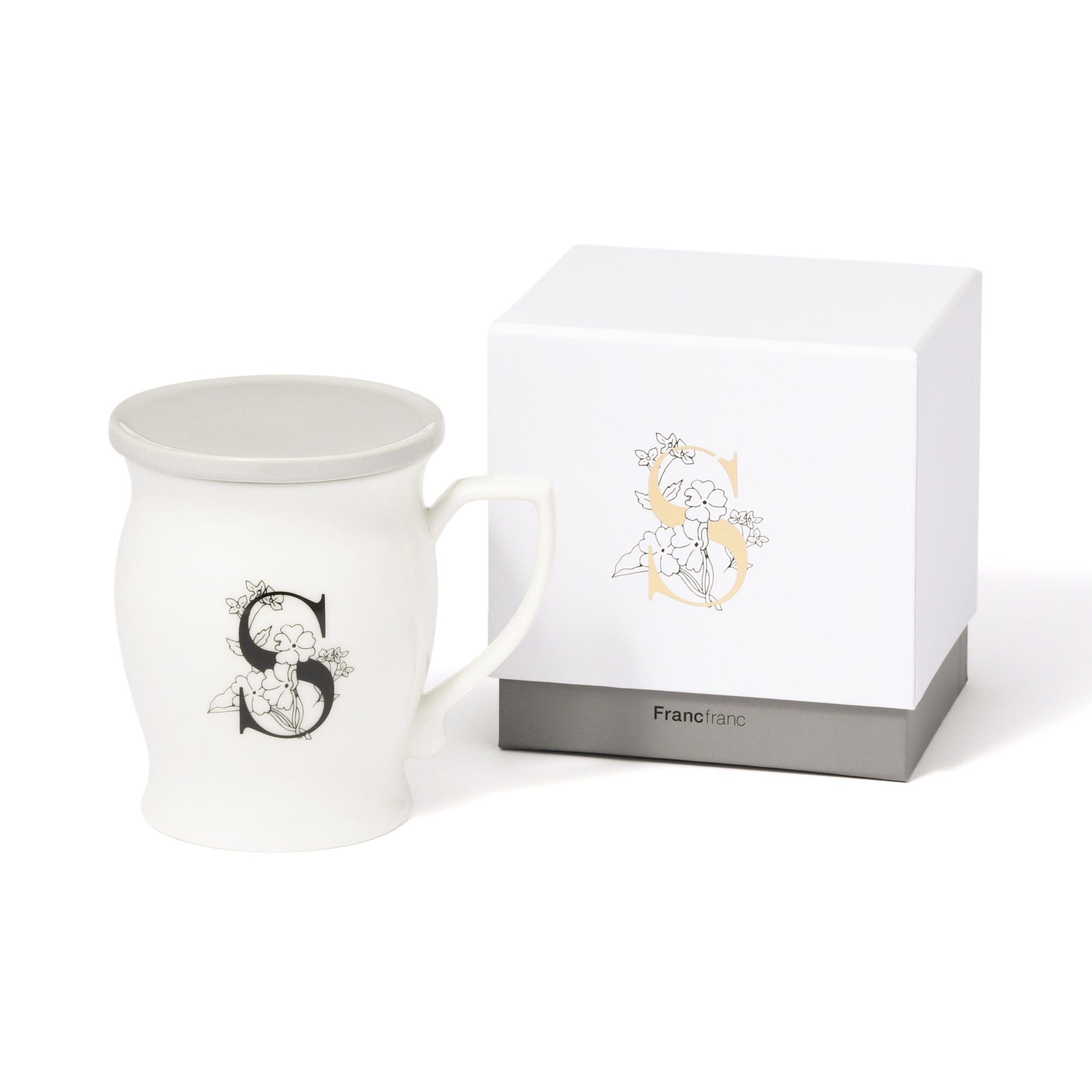 Initial Mug Flower S - Personalized Ceramic Coffee Cup with Floral Design - Perfect for Gifts, Home Decor, and Office Use