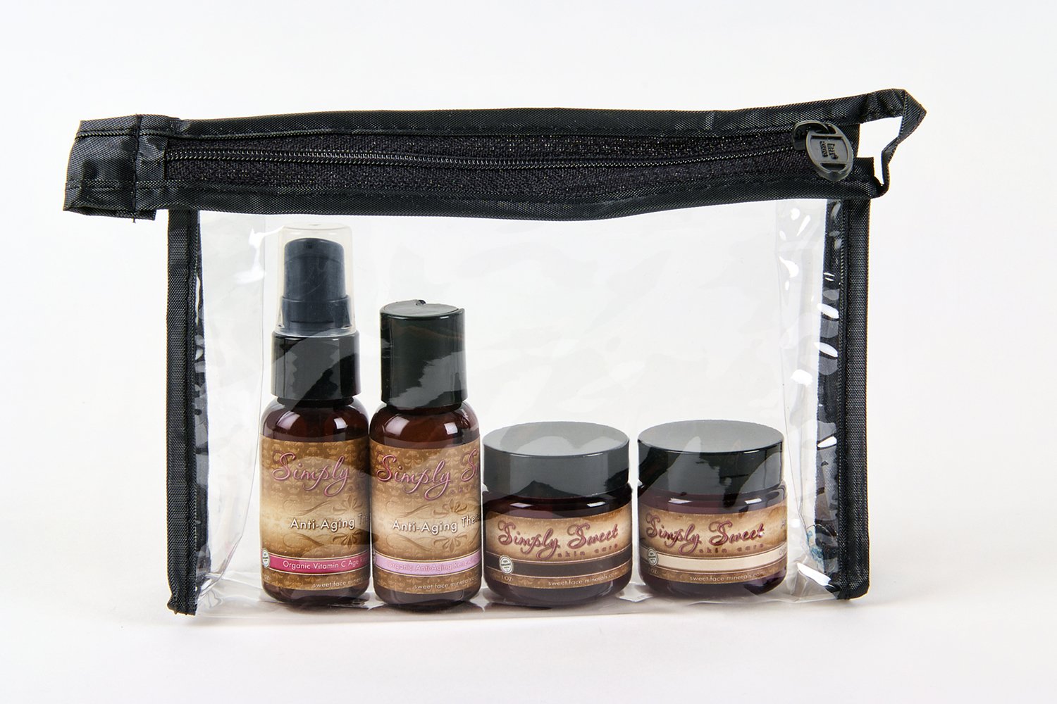 Anti Aging Kit - 1oz Set with Bag | Cleanser, Toner, Moisturizer with Vitamin C | Organic Vegan Skincare for Fine Lines, Wrinkles & Pores | Firming Facial Lotion for Daily Skin Care Routine