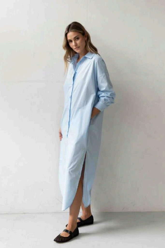 Charli Noah Sky Blue Shirt Dress for Women - Casual & Elegant Style for Work, Date Night, and Everyday Wear