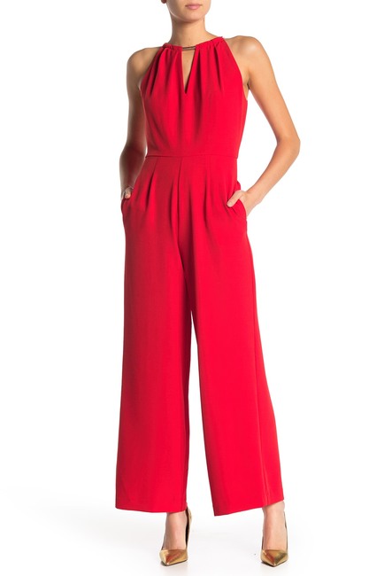 Donna Ricco Women's Sleeveless Halter Jumpsuit in Red - Summer Beach Party & Evening Cocktail Outfit