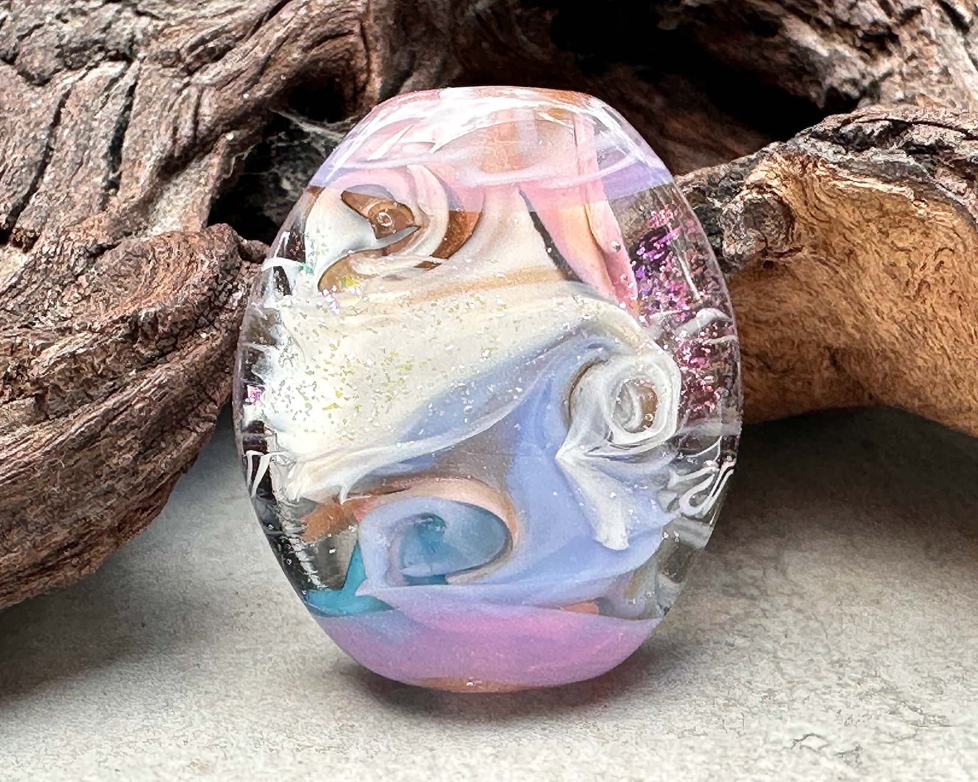 Handmade Pink Ivory Swirl Lampwork Glass Focal Bead for Jewelry Making - DIY Necklace, Bracelet & Earrings Designs - Perfect for Beaders & Crafters
