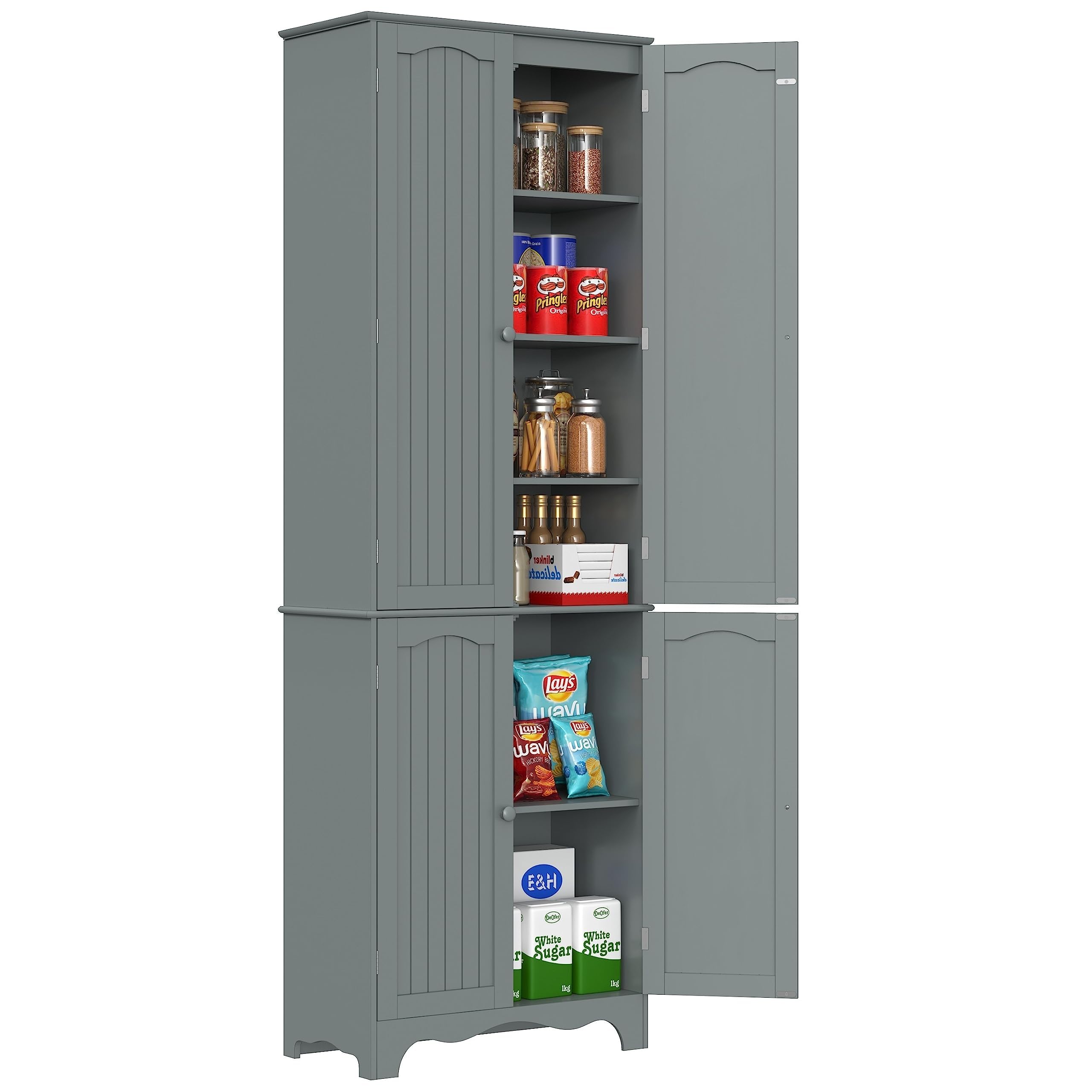 Tall Wooden Pantry Cabinet with 4 Doors & 5 Shelves - 72