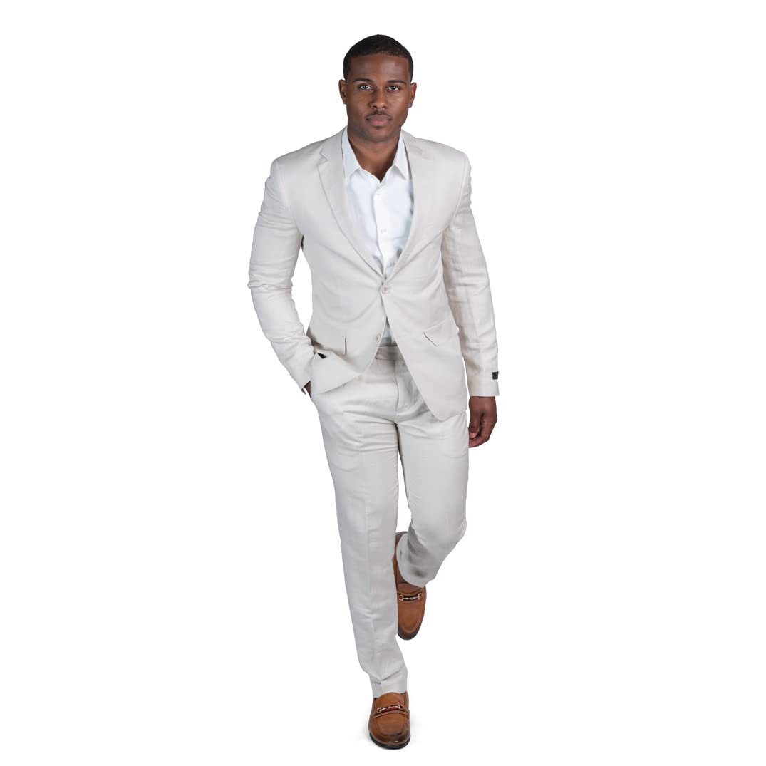 AZAR MAN Slim Fit Men's Linen Suit - Notch Lapel 2 Button Blazer Jacket for Summer Weddings & Business Casual Outfits