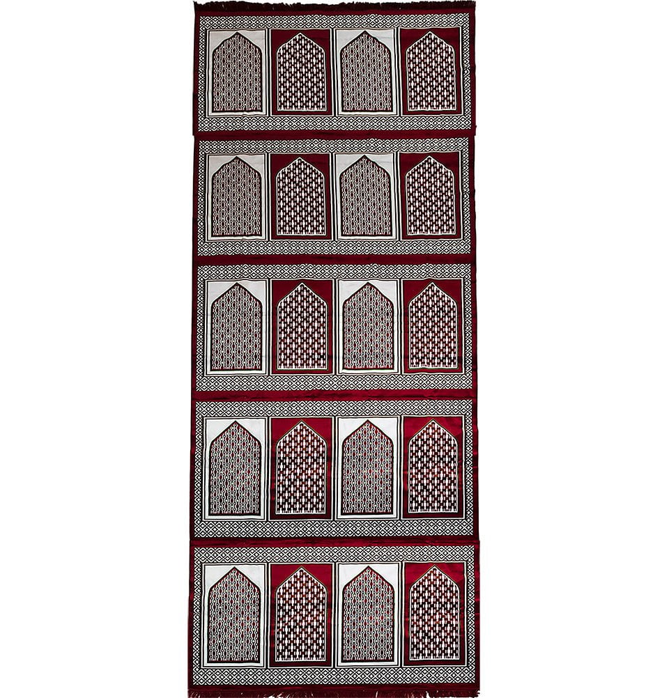 Large 20 Person Islamic Prayer Rug - Geometric Red Design Mosque Carpet for Group Salah | Perfect for Mosques, Islamic Centers & Home Prayer Rooms