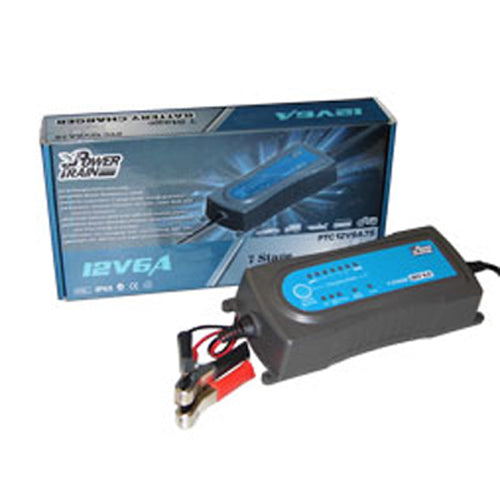 Power Train 6V/12V 6 Amp Battery Charger - Fast Charging for Cars, Motorcycles, ATVs & Marine Batteries - Perfect for Home Garage & Roadside Emergencies