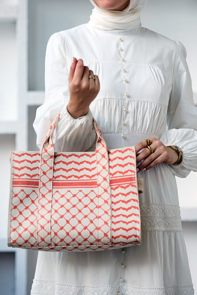 Premium Coral and Cream Cotton Canvas Tote Bag - Stylish & Durable for Work, Beach, and Everyday Use