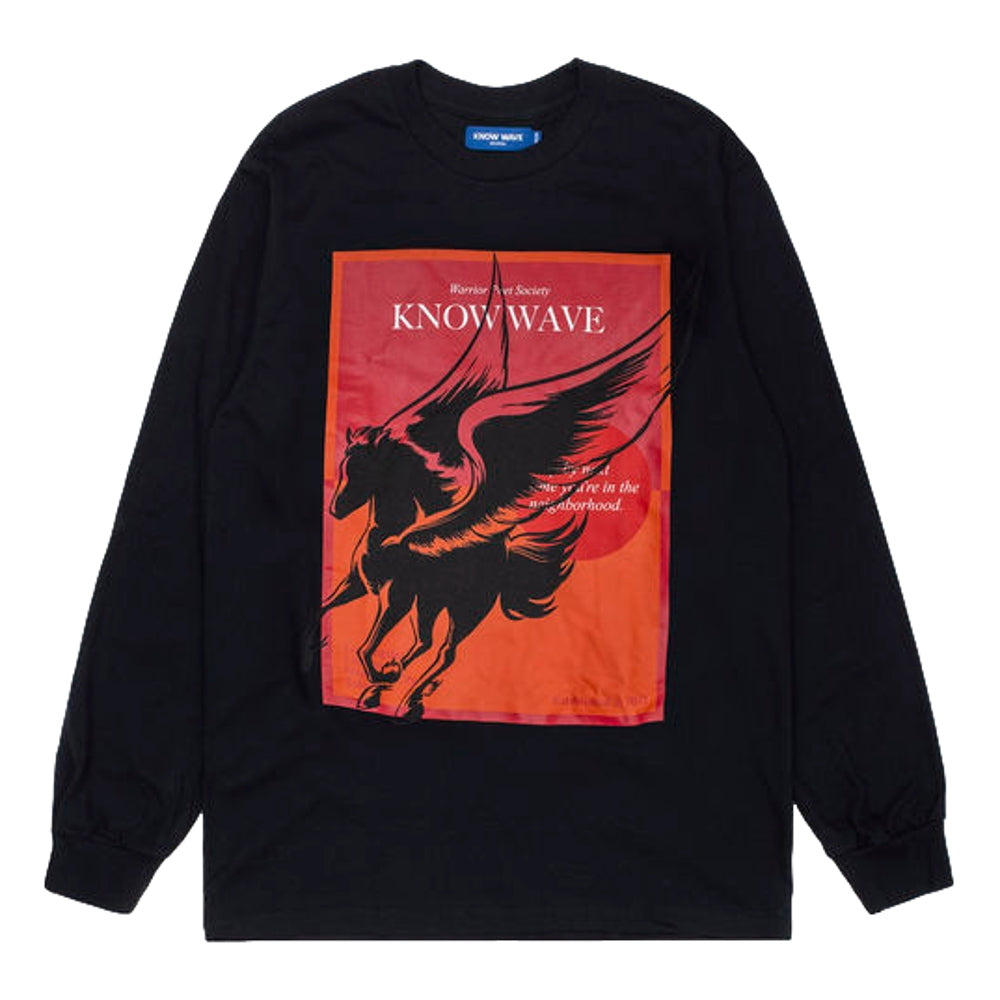KNOW WAVE WARRIOR POET SOCIETY Long Sleeve Black T-Shirt - Streetwear Fashion for Urban Lifestyle & Poetry Enthusiasts