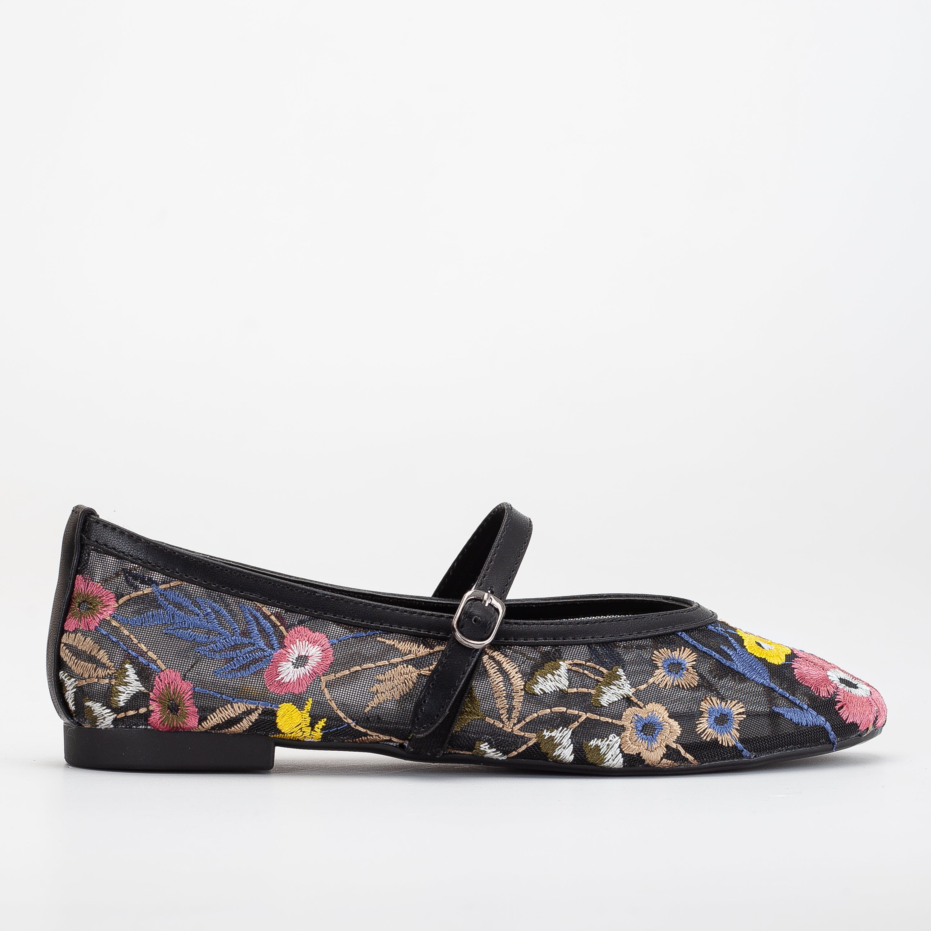 Fauna Black Mesh Mary Jane Flats for Women - Comfortable & Stylish Casual Shoes for Work, Walking, and Everyday Wear
