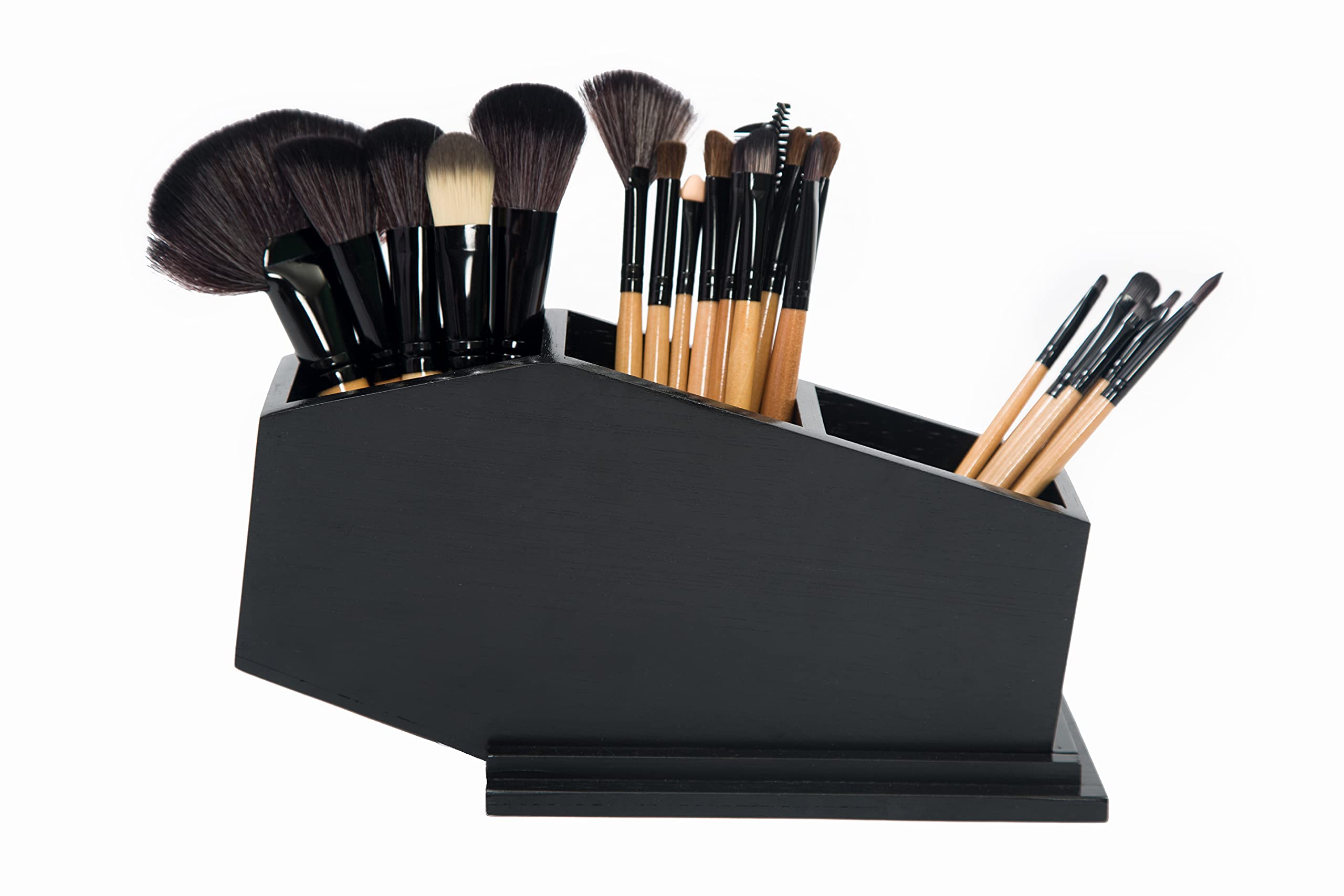 Gothic Coffin Makeup Brush Holder - Black Spooky Home & Office Organizer for Bathroom, Bedroom, Desk - Perfect for Halloween Decor & Vampire Themed Parties