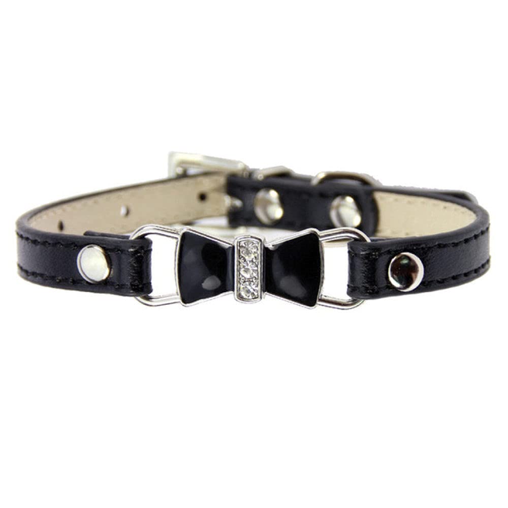Stylish Adjustable Leather Dog Collar with Rhinestone Bow Tie - Fashion Pet Accessory for Small Medium Large Dogs - Perfect for Weddings, Parties & Photo Shoots