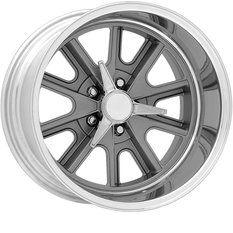 American Racing 15x8 VN427 Shelby Cobra Two-Piece Mag Gray Center with Polished Barrel +0mm Offset - Classic Muscle Car & Hot Rod Wheels for Street Performance & Show Cars