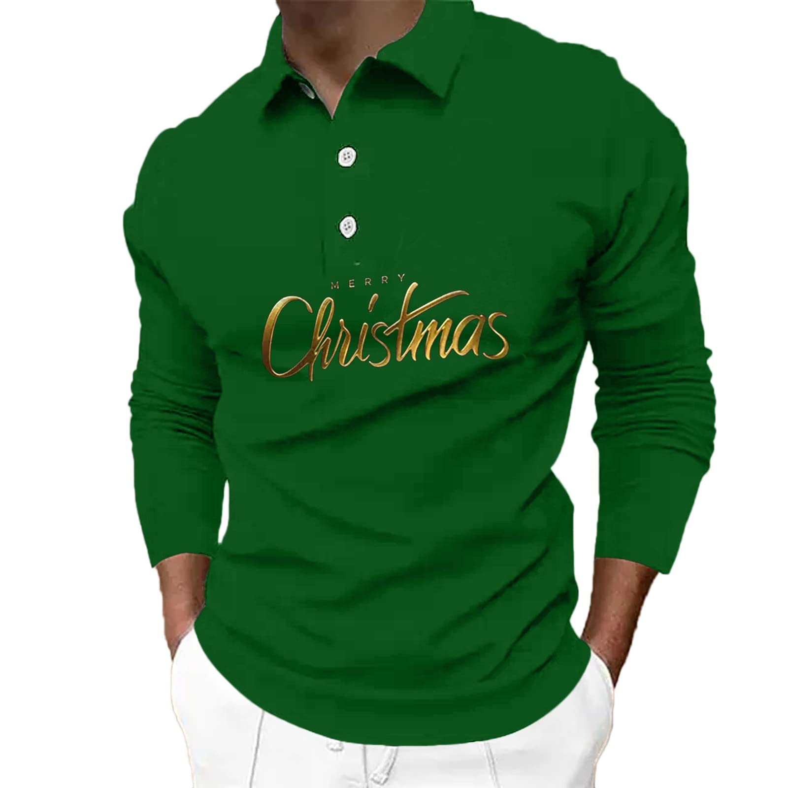 Men's Long Sleeve Polo Shirt with Collar - 3D Printed Graphic Golf T-Shirt for Sports & Outdoor Activities | Breathable Casual Top for Christmas Gifts & Everyday Wear