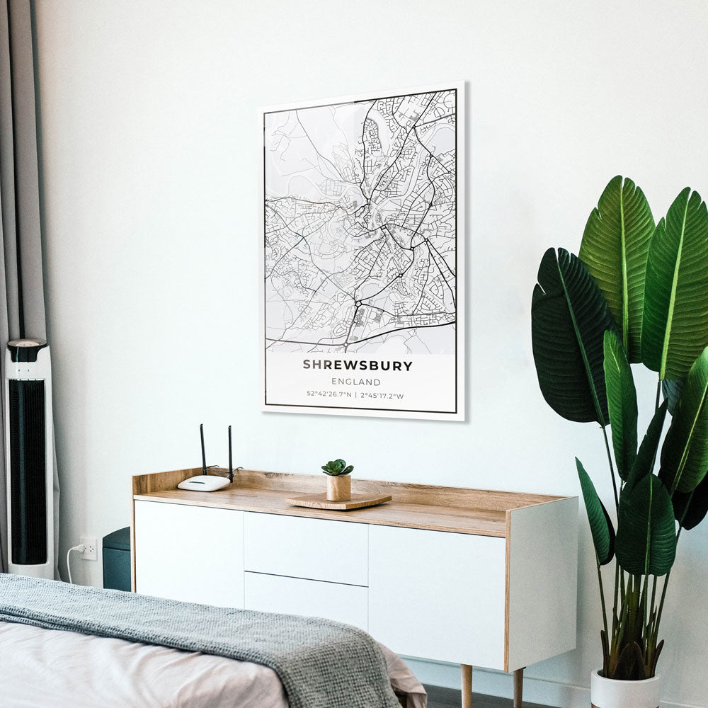 Shrewsbury Map Glass Wall Art - Elegant Home Decor for Living Room, Office & Gifts - Perfect for Map Lovers & Travel Enthusiasts