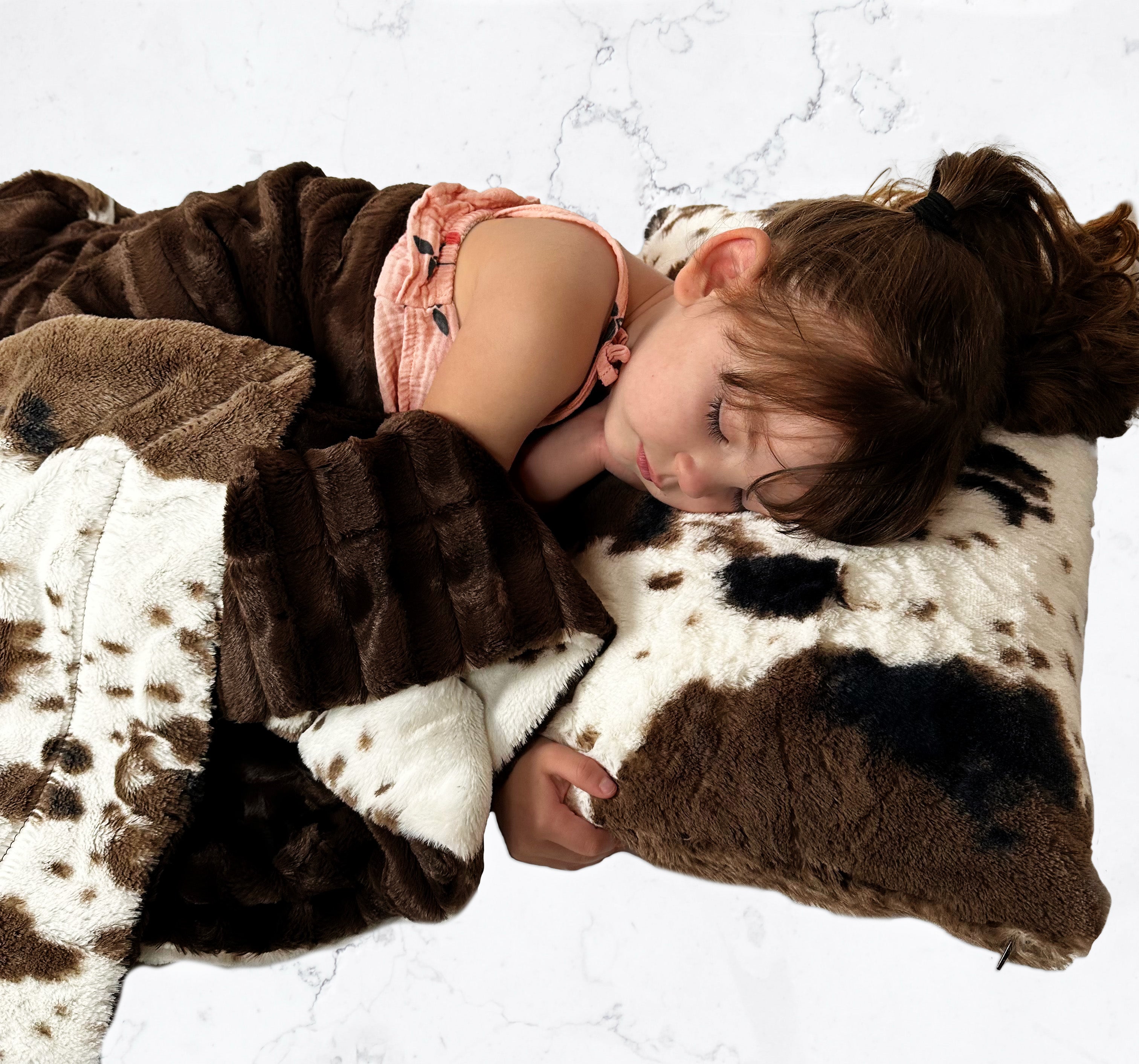 Soft Pony Mud Pie Brown Chinchilla Double Minky Toddler Blanket 44x60 - Travel Blanket with Pillowcase 12x20 for Kids, Baby Shower Gift & Nursery Decor