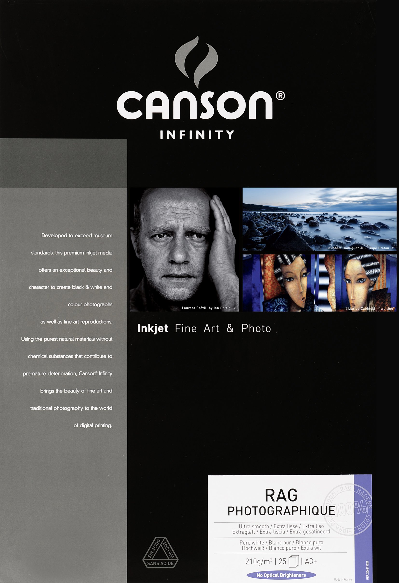 Canson Infinity Rag Photographique 210gsm White Matte Inkjet Paper - A3+ Size (25 Sheets/Box) for Fine Art Printing, Photography & Professional Presentations