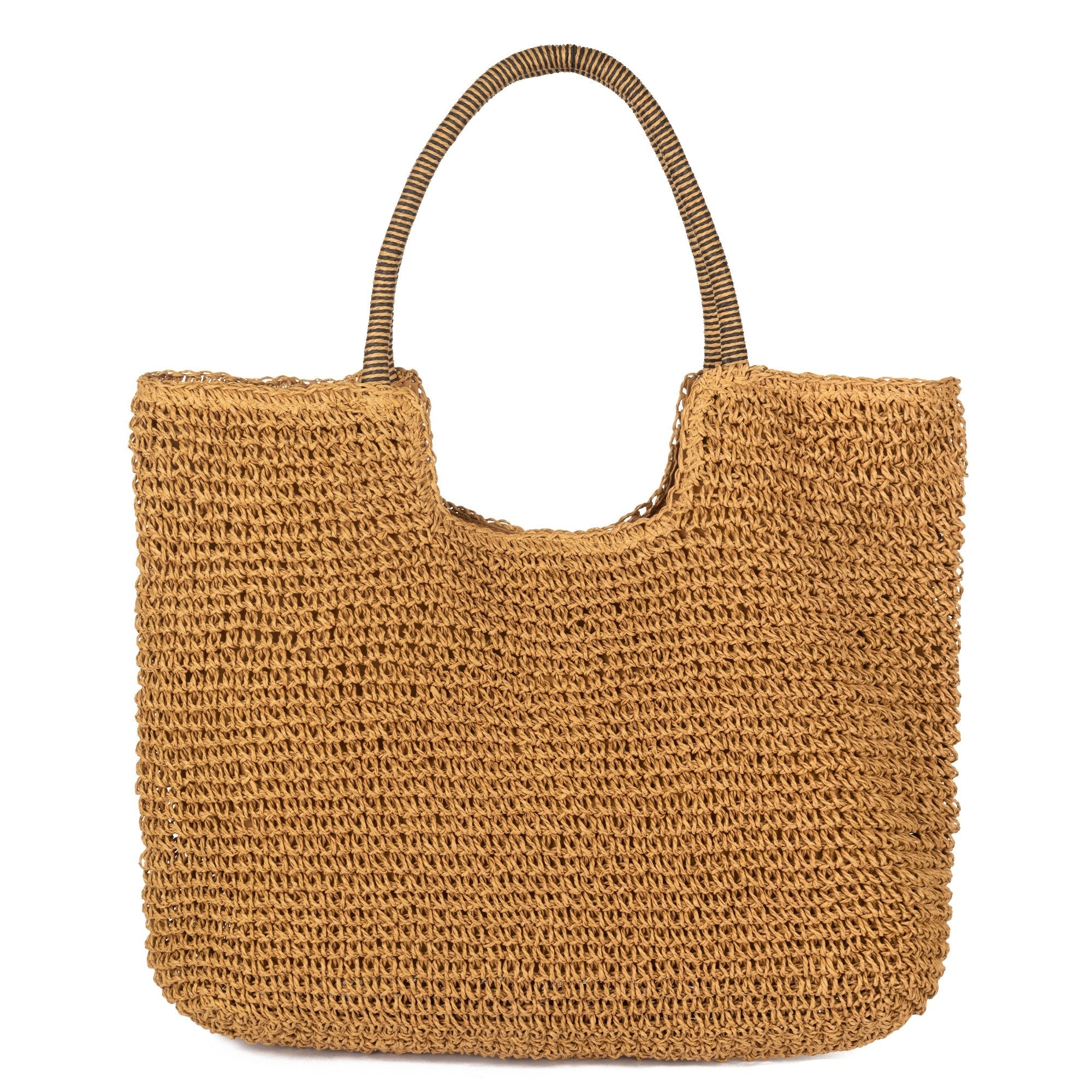 Stylish Straw-Wrapped Handle Tote Bag with Polyester Lining (BSB3741) - Perfect for Beach, Shopping & Everyday Use