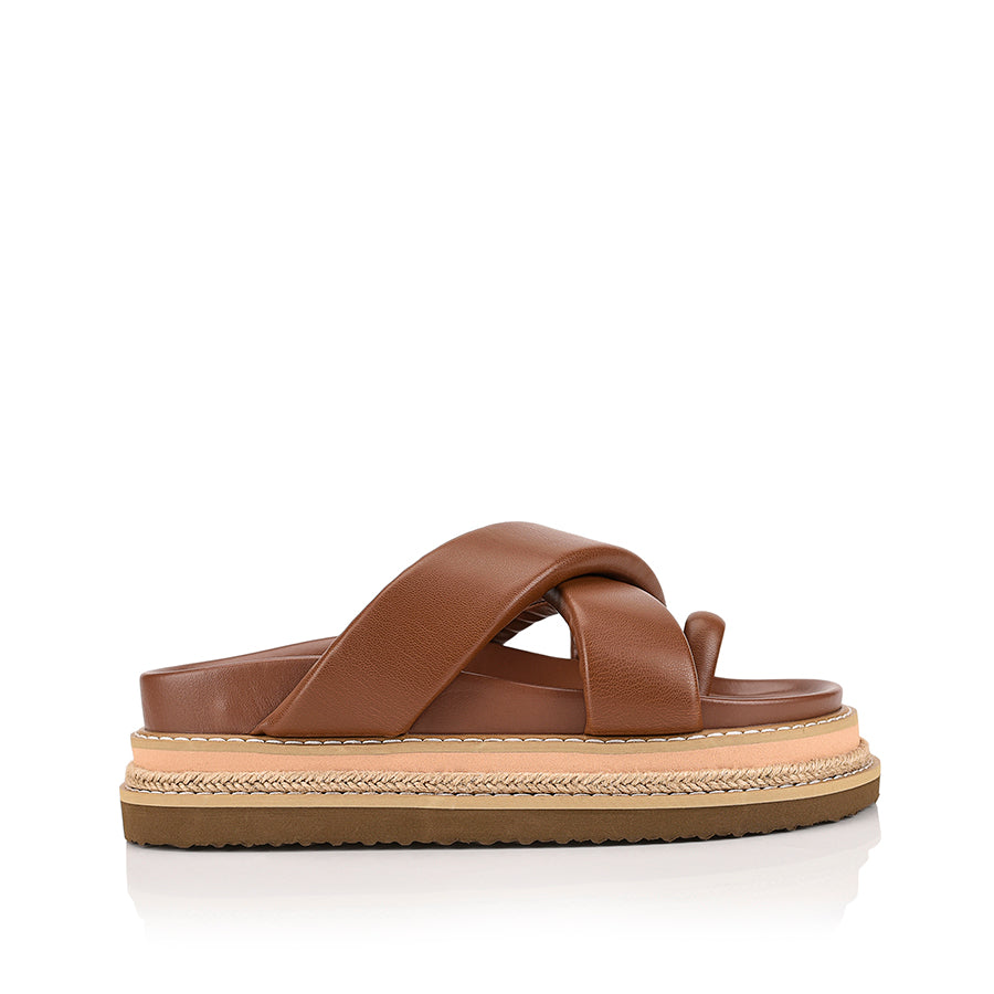 Thelma Women's Flatform Slide Sandals - Cognac Brown | Comfortable Summer Casual Shoes for Beach, Pool, and Outdoor Wear