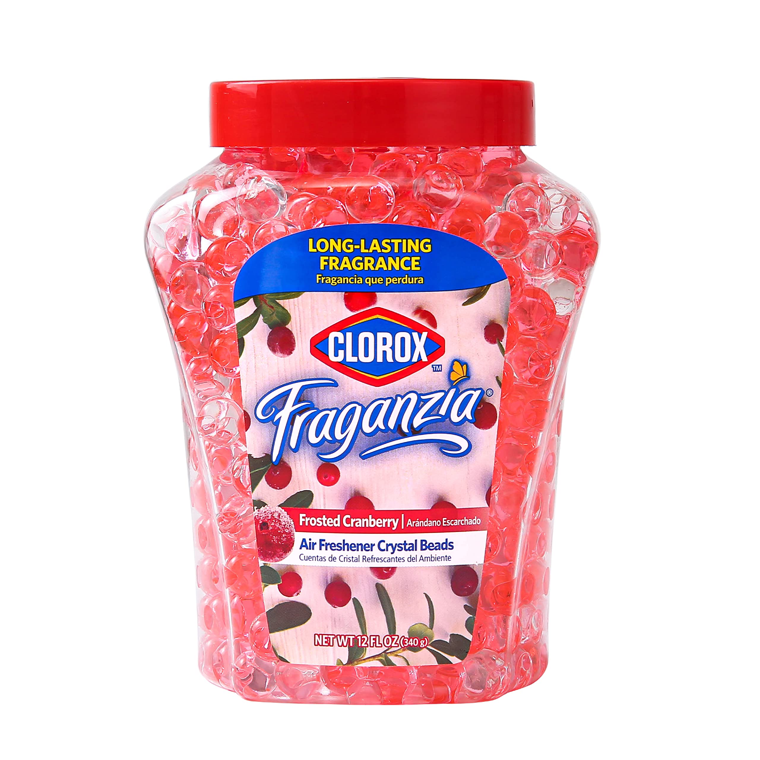 Clorox Fraganzia Crystal Beads Air Freshener in Frosted Cranberry - Long Lasting Solid Air Freshener for Home, Car, Office & Bathroom | 12oz (1 Pack) | Eliminates Odors & Freshens Air Naturally