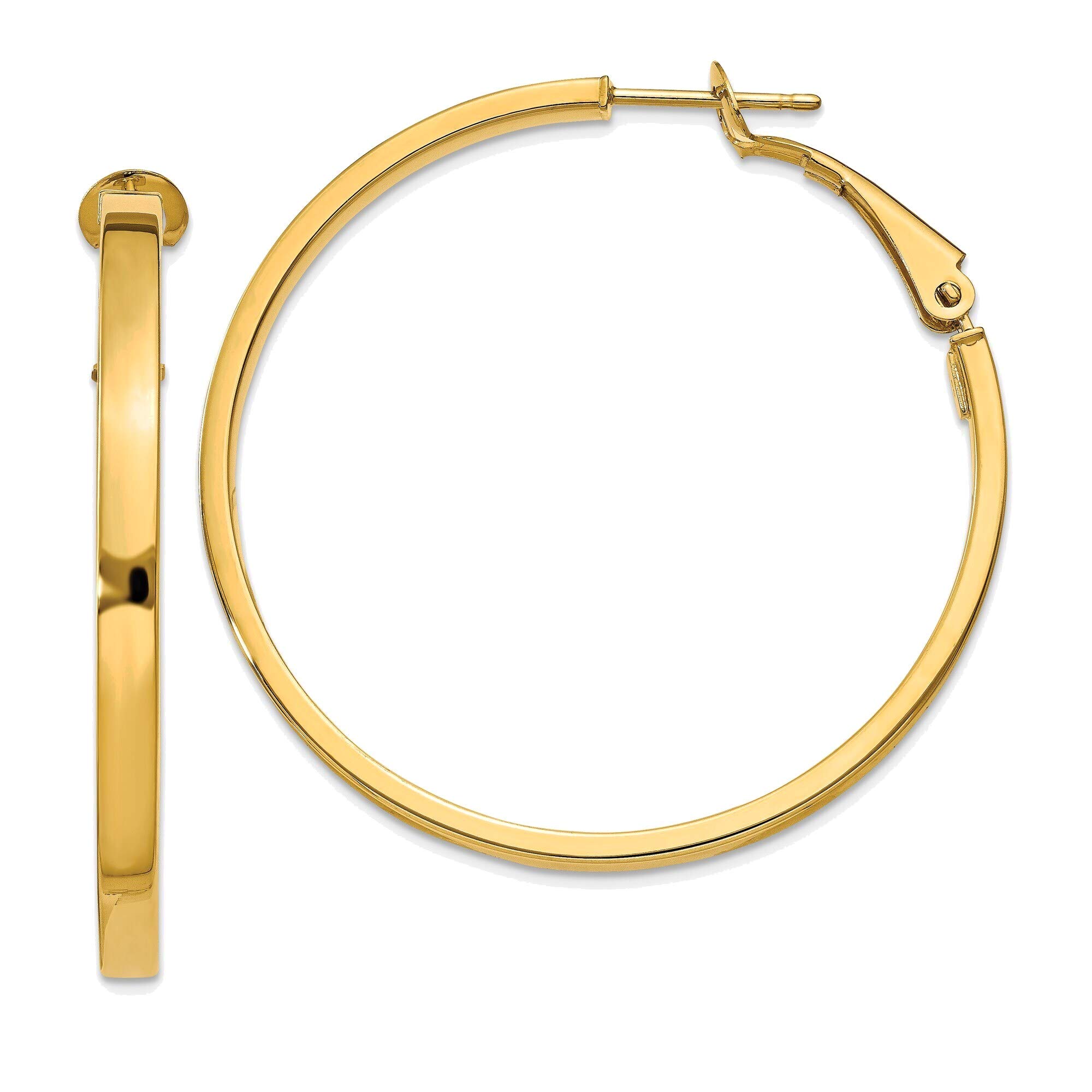 14K Yellow Gold 3x37mm Polished Square Tube Round Hoop Earrings for Women - Elegant Everyday Jewelry, Perfect for Office, Date Night & Special Occasions