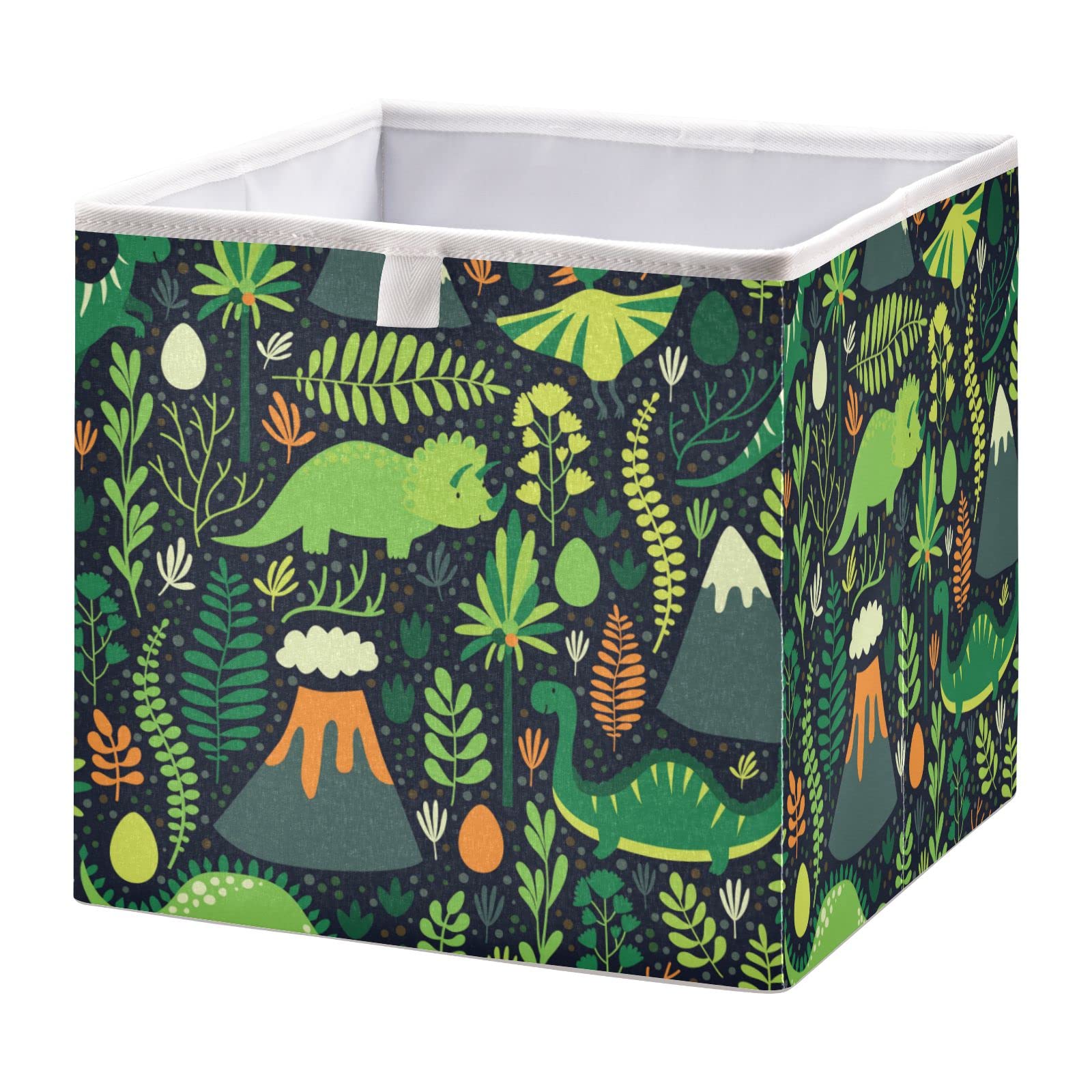 Handmade Dinosaur Pattern Foldable Fabric Storage Bins with Handles - 11x11x11 Inch Waterproof Closet Organizer for Bedroom, Kids Room & Office - Space Saving Home Organization Solution for Toys, Books & Supplies