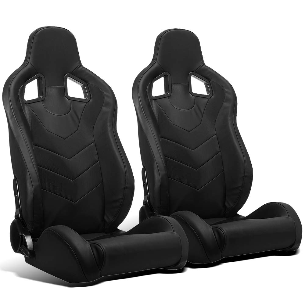 ModifyStreet Universal Black PVC Leather Racing Bucket Seats - 1 Pair, Adjustable Reclining Design for Cars, Trucks & SUVs | Perfect for Racing, Street Performance & Custom Builds