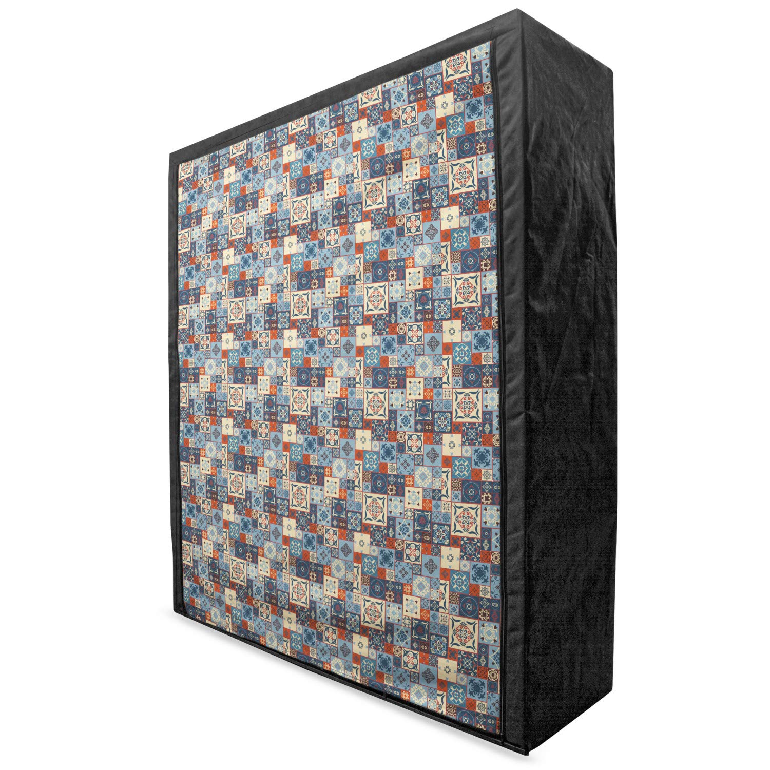 Ambesonne Moroccan Portable Fabric Wardrobe - Grid Square Pattern Oriental Clothing Organizer with Shelves, 59 Inch Storage Closet in Dark Orange Slate Blue | Perfect for Bedroom, Closet & Dorm Organization